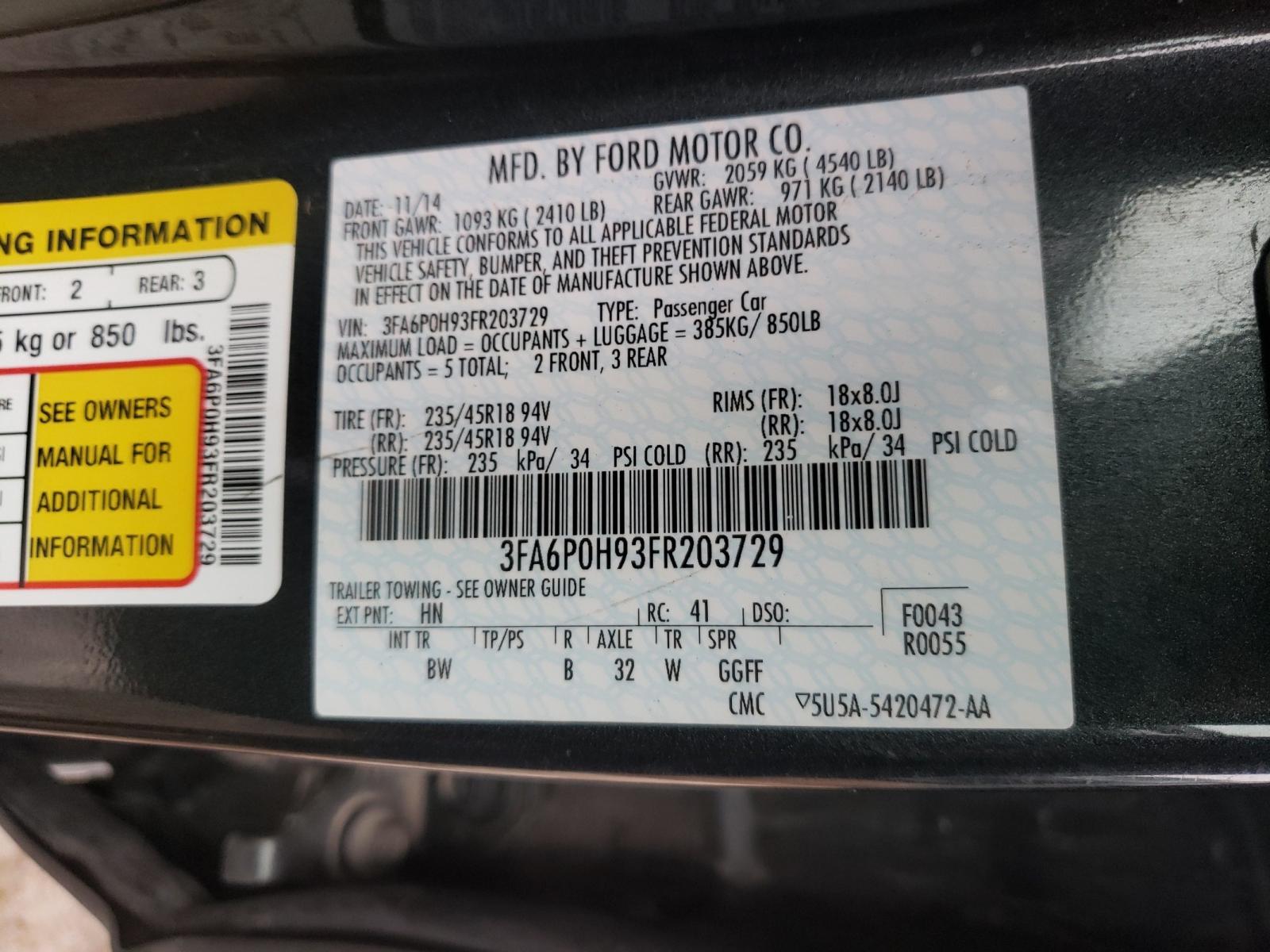 Photo 10 from auction – 2015 FORD FUSION SE with VIN 3FA6P0H93FR203729
