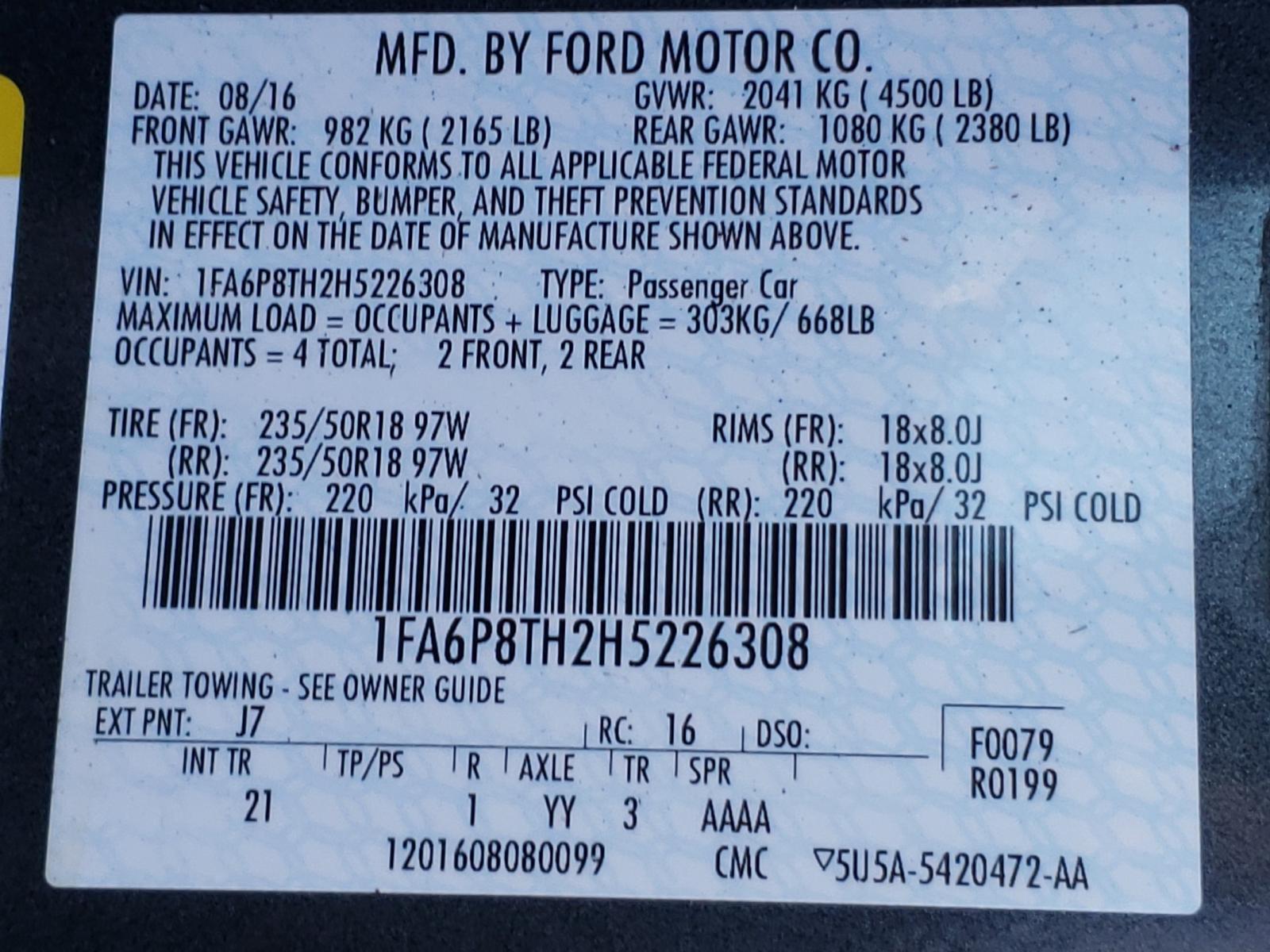 Photo 10 from auction – 2017 FORD MUSTANG with VIN 1FA6P8TH2H5226308