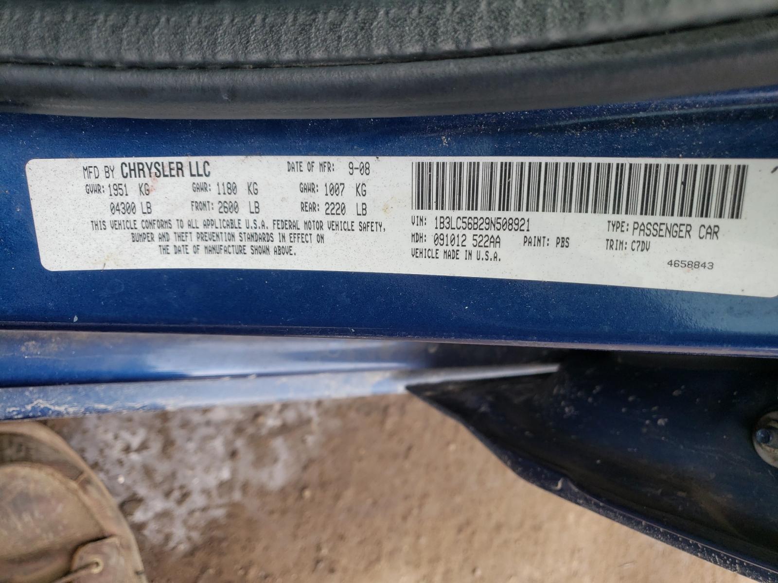 Photo 10 from auction – 2009 DODGE AVENGER SX with VIN 1B3LC56B29N508921