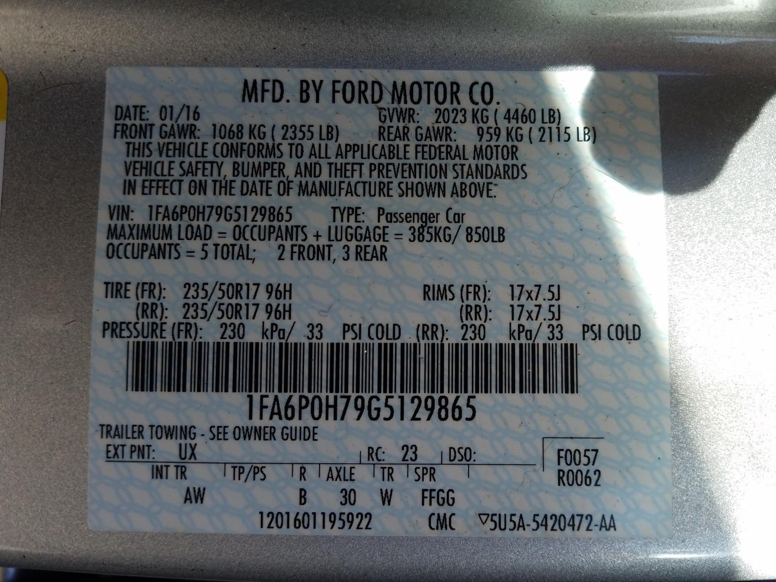Photo 10 from auction – 2016 FORD FUSION SE with VIN 1FA6P0H79G5129865
