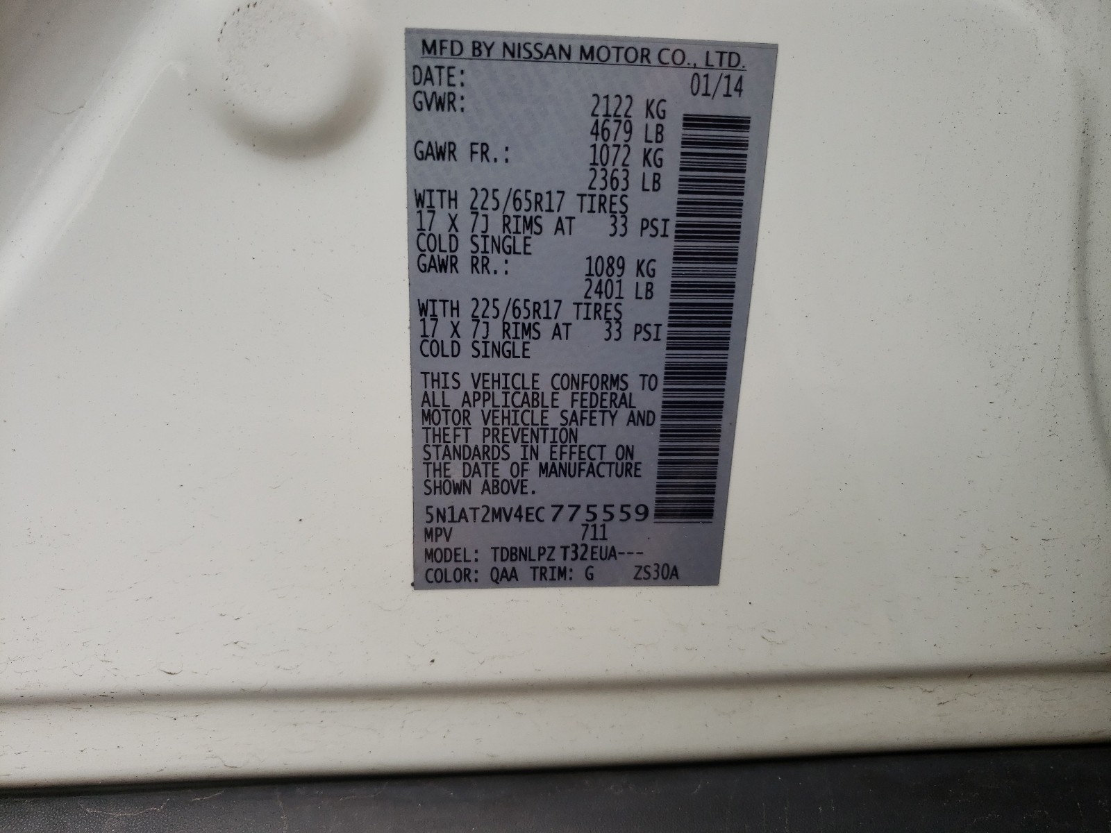 Photo 10 from auction – 2014 NISSAN ROGUE S with VIN 5N1AT2MV4EC775559