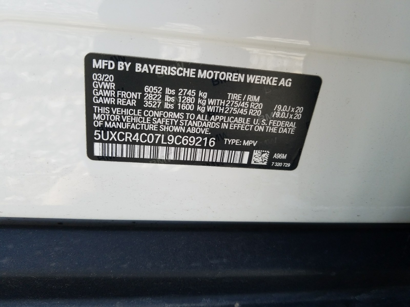 Photo 10 from auction – 2020 BMW X5 SDRIVE with VIN 5UXCR4C07L9C69216