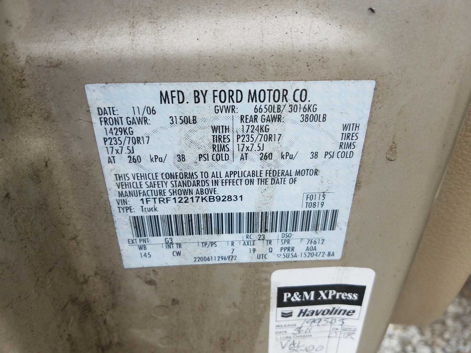 Photo 10 from auction – 2007 FORD F150 with VIN 1FTRF12217KB92831