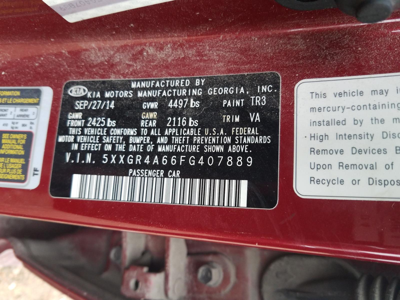 Zdjęcie 10 z aukcji – 2015 KIA OPTIMA SX z VIN 5XXGR4A66FG407889