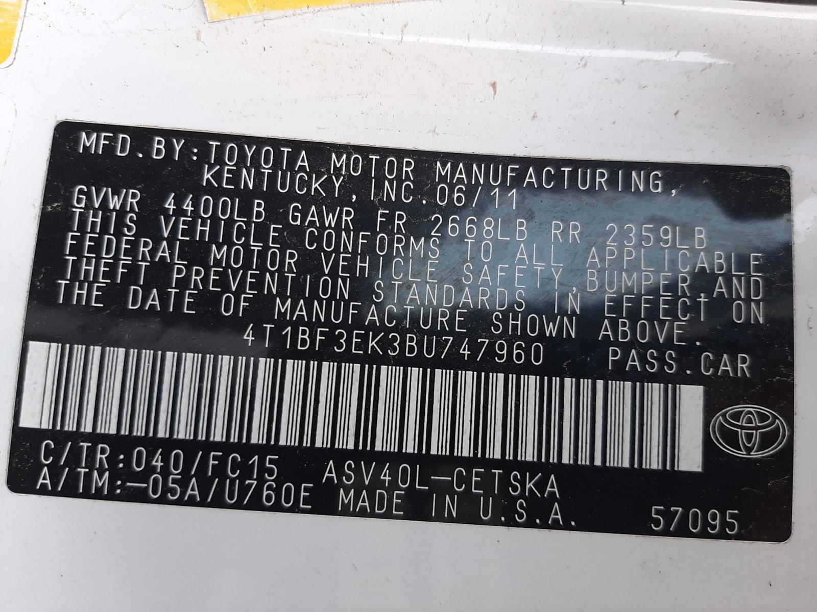 Zdjęcie 10 z aukcji – 2011 TOYOTA CAMRY BASE z VIN 4T1BF3EK3BU747960