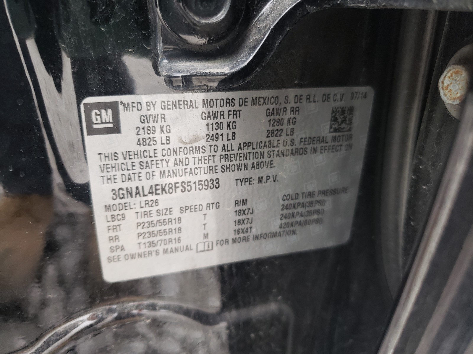 Zdjęcie 10 z aukcji – 2015 CHEVROLET CAPTIVA z VIN 3GNAL4EK8FS515933