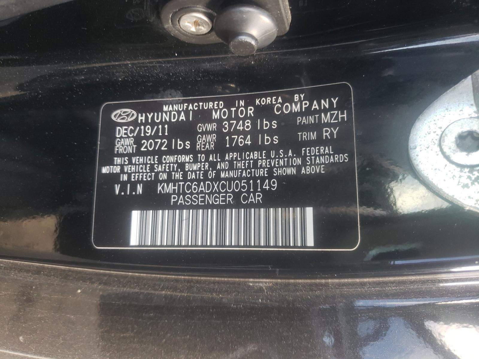 Photo 10 from auction – 2012 HYUNDAI VELOSTER with VIN KMHTC6ADXCU051149