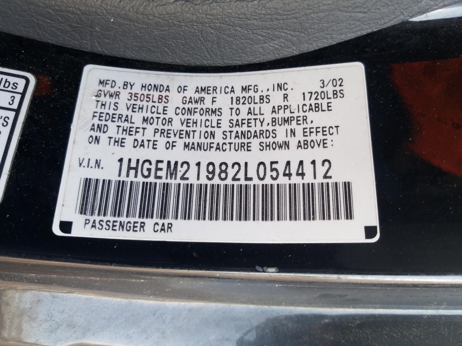 Photo 10 from auction – 2002 HONDA CIVIC EX with VIN 1HGEM21982L054412