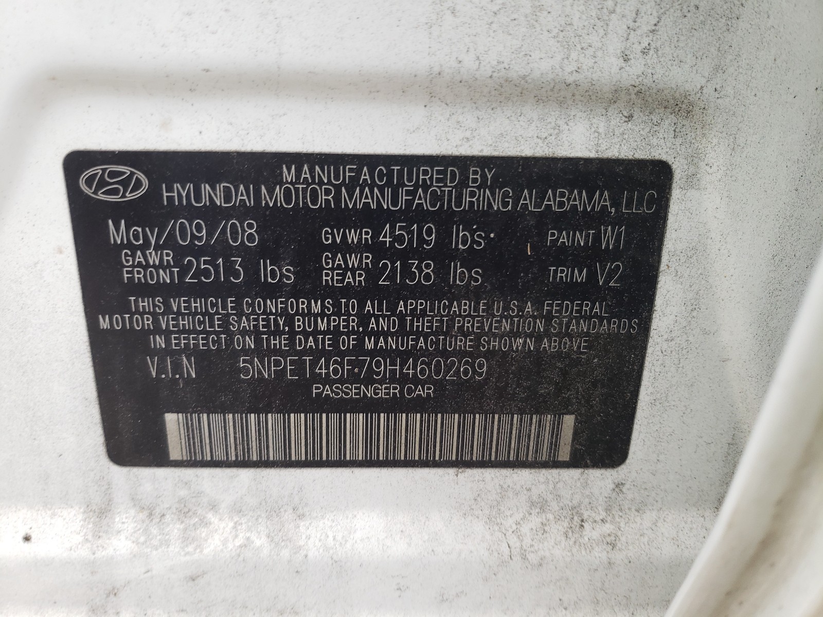 Photo 10 from auction – 2010 HYUNDAI SONATA with VIN 5NPET46F79H460269