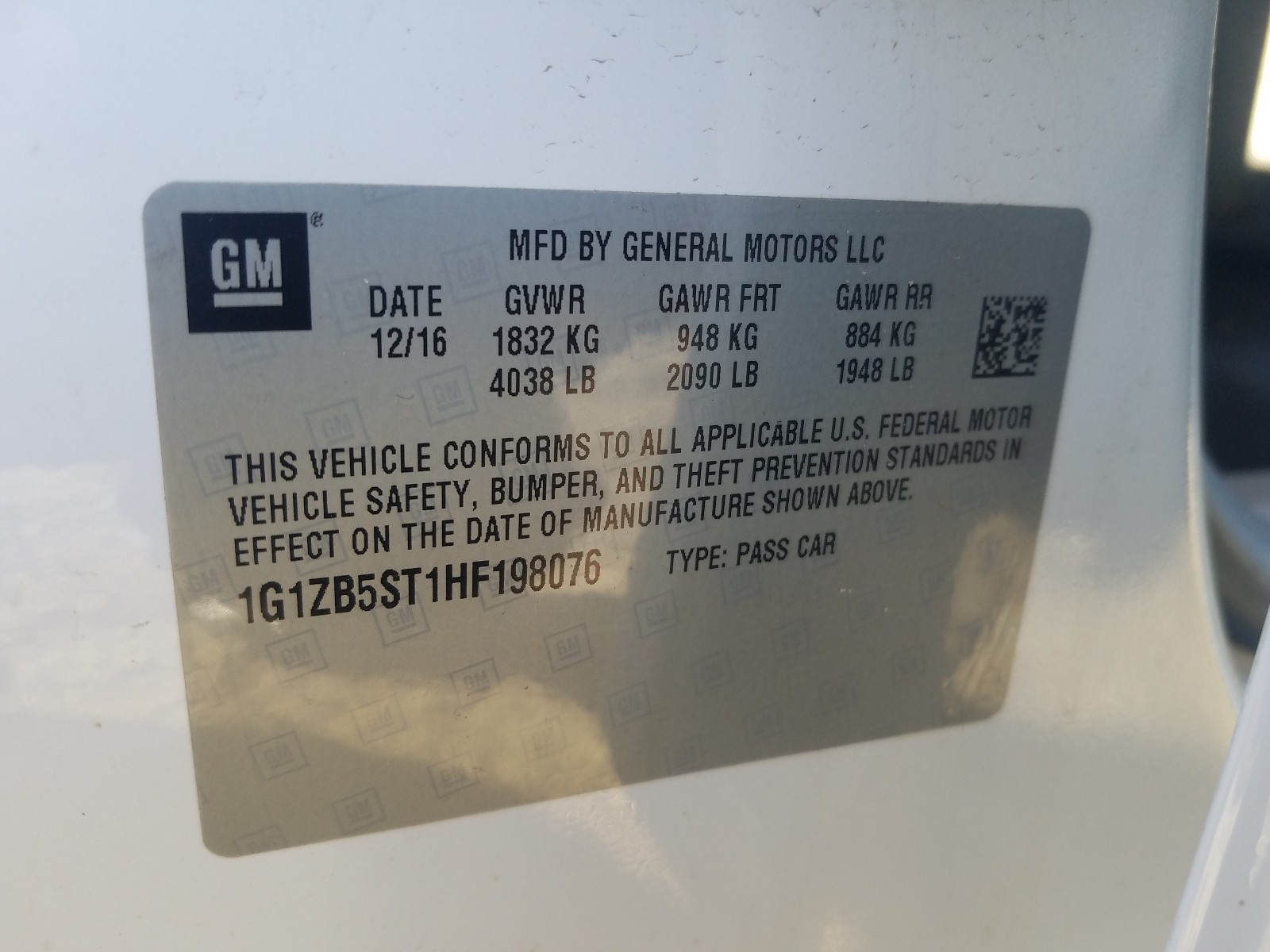 Photo 10 from auction – 2017 CHEVROLET MALIBU LS with VIN 1G1ZB5ST1HF198076