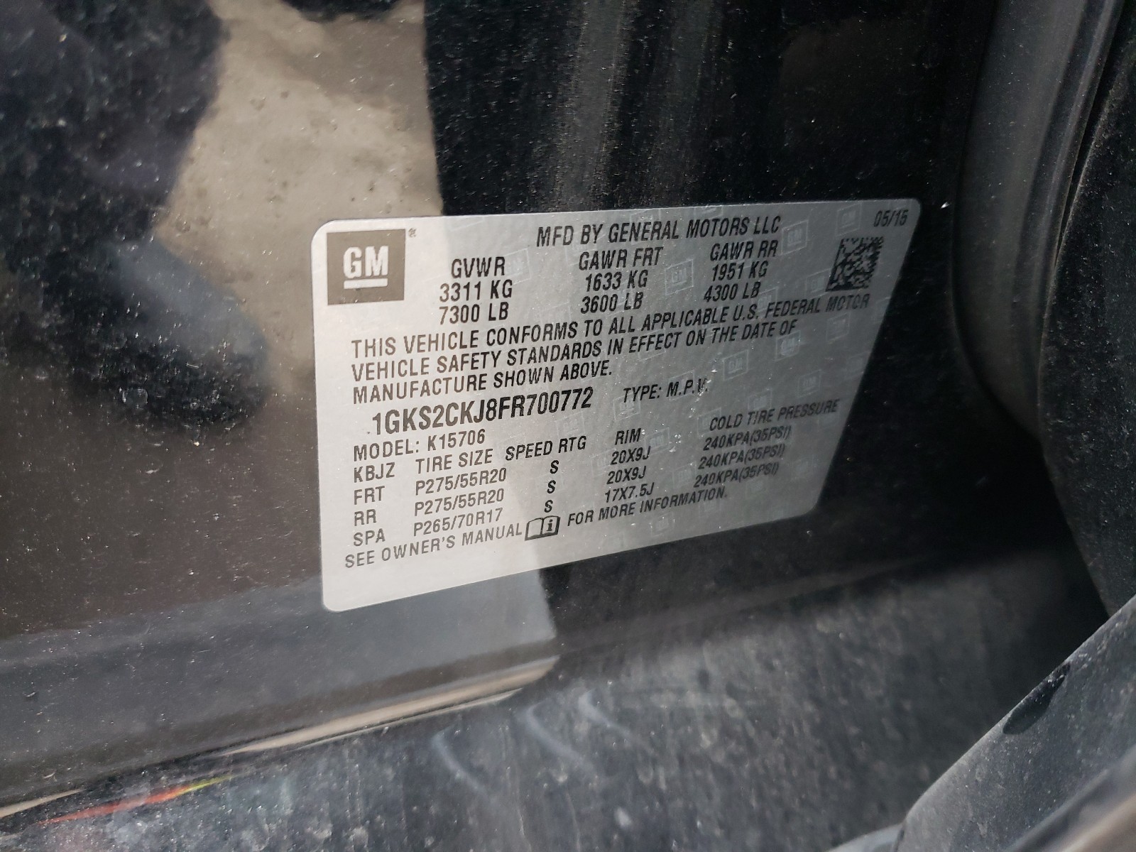 Photo 10 from auction – 2015 GMC YUKON DENA with VIN 1GKS2CKJ8FR700772
