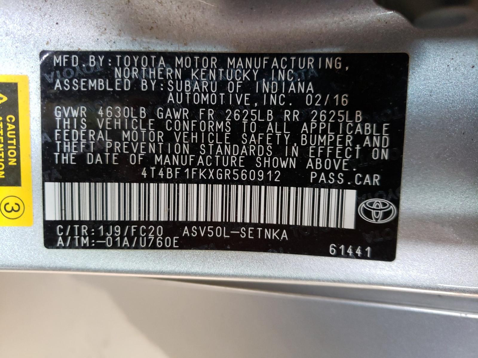 Photo 10 from auction – 2016 TOYOTA CAMRY LE with VIN 4T4BF1FKXGR560912