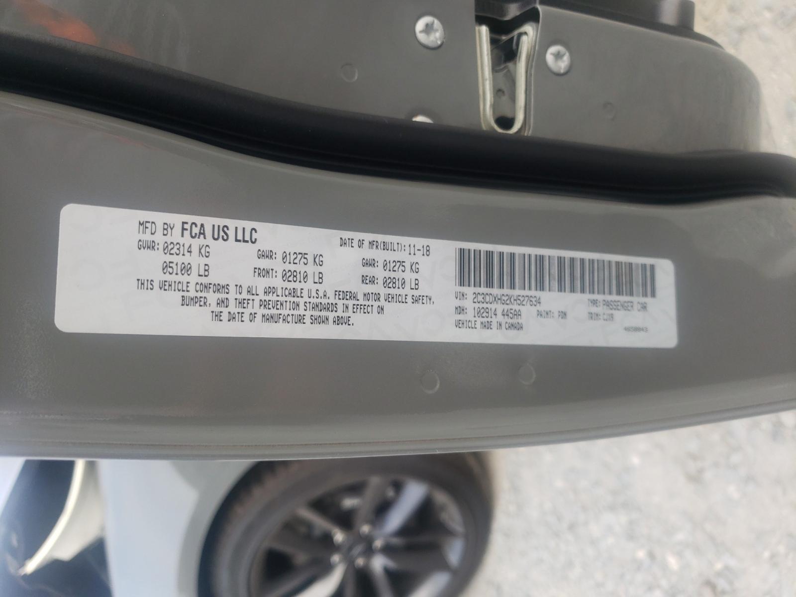 Photo 10 from auction – 2019 DODGE CHARGER GT with VIN 2C3CDXHG2KH527634