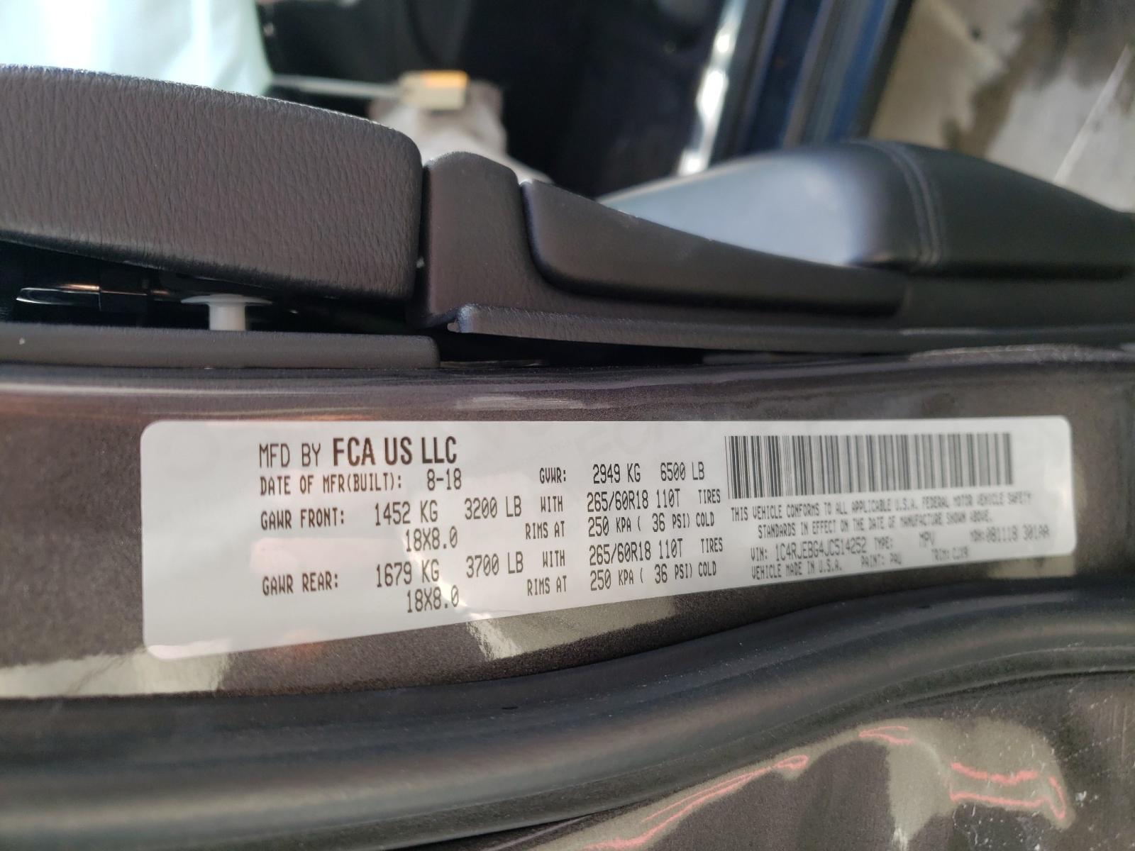 Photo 10 from auction – 2018 JEEP GRAND CHER with VIN 1C4RJEBG4JC514252