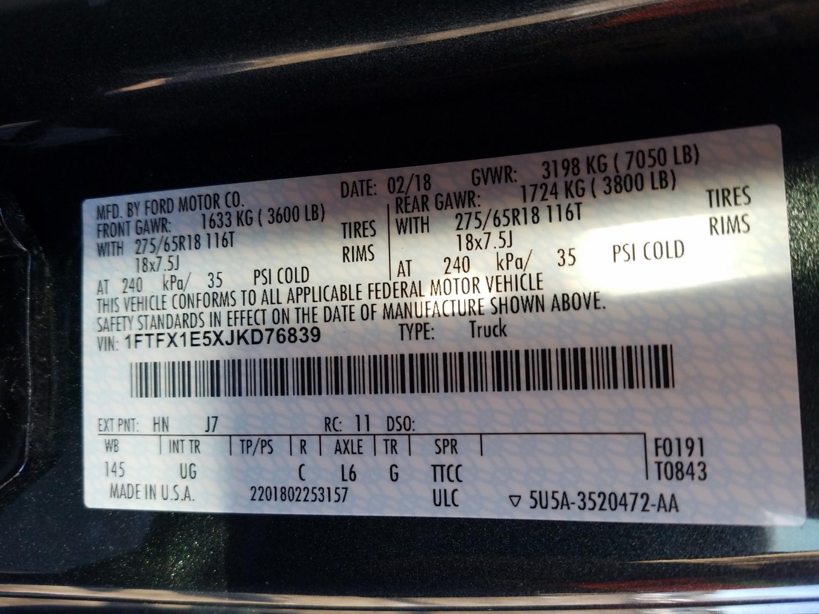 Photo 10 from auction – 2018 FORD F150 SUPER with VIN 1FTFX1E5XJKD76839