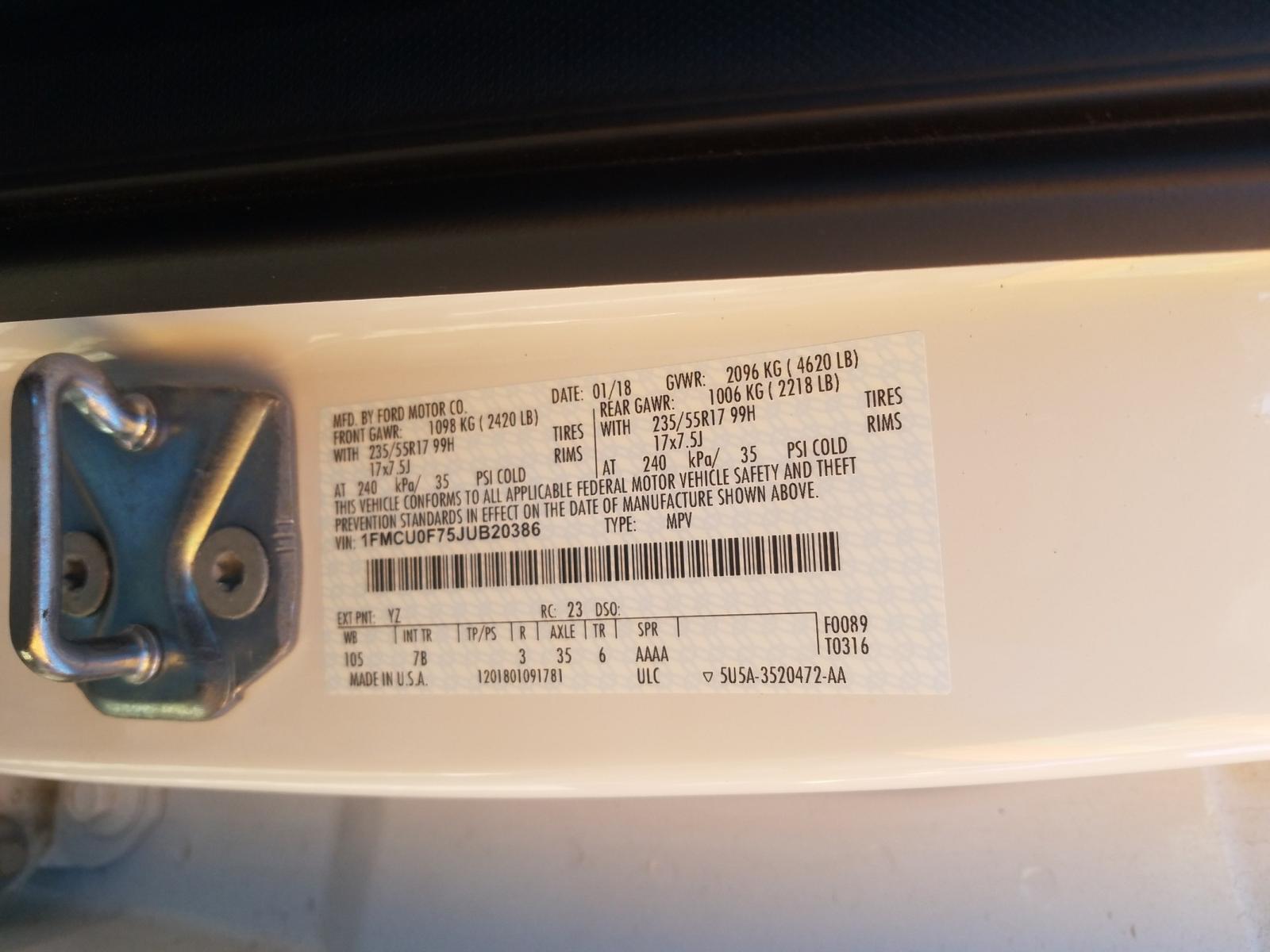 Photo 10 from auction – 2018 FORD ESCAPE S with VIN 1FMCU0F75JUB20386
