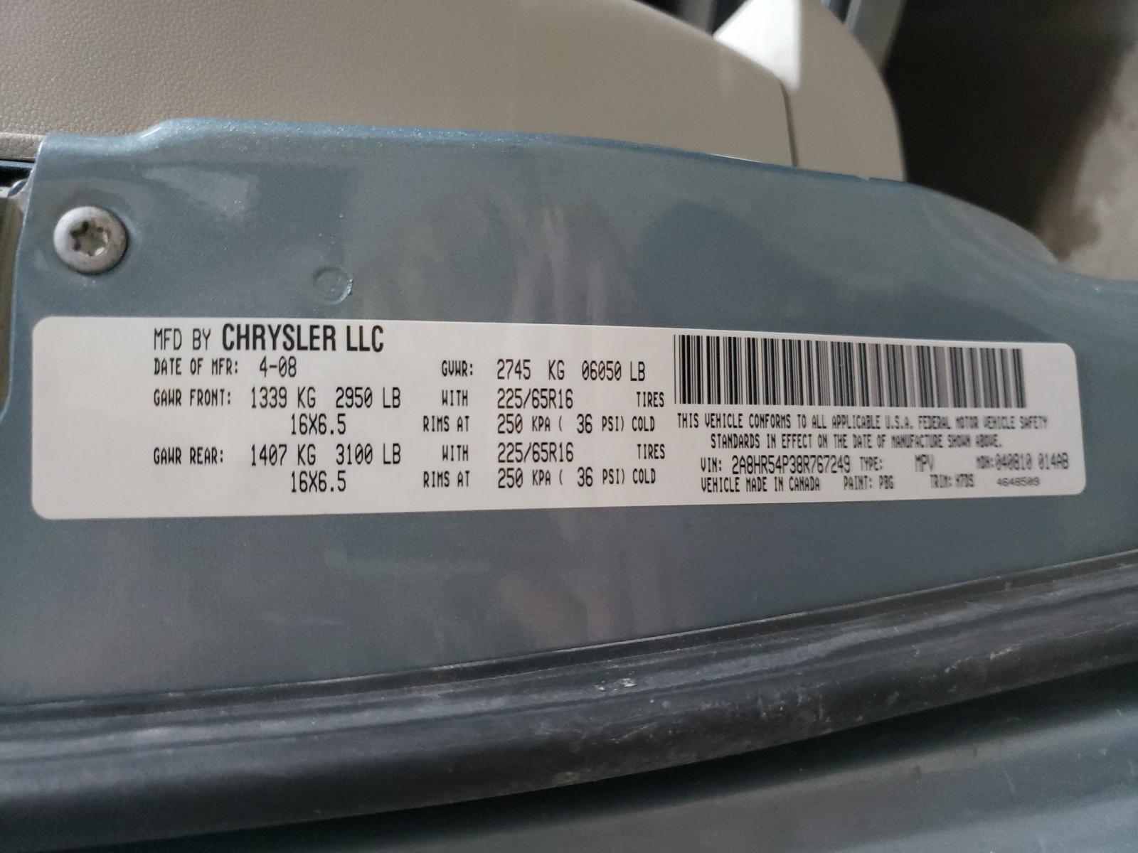 Photo 10 from auction – 2008 CHRYSLER TOWN & COU with VIN 2A8HR54P38R767249