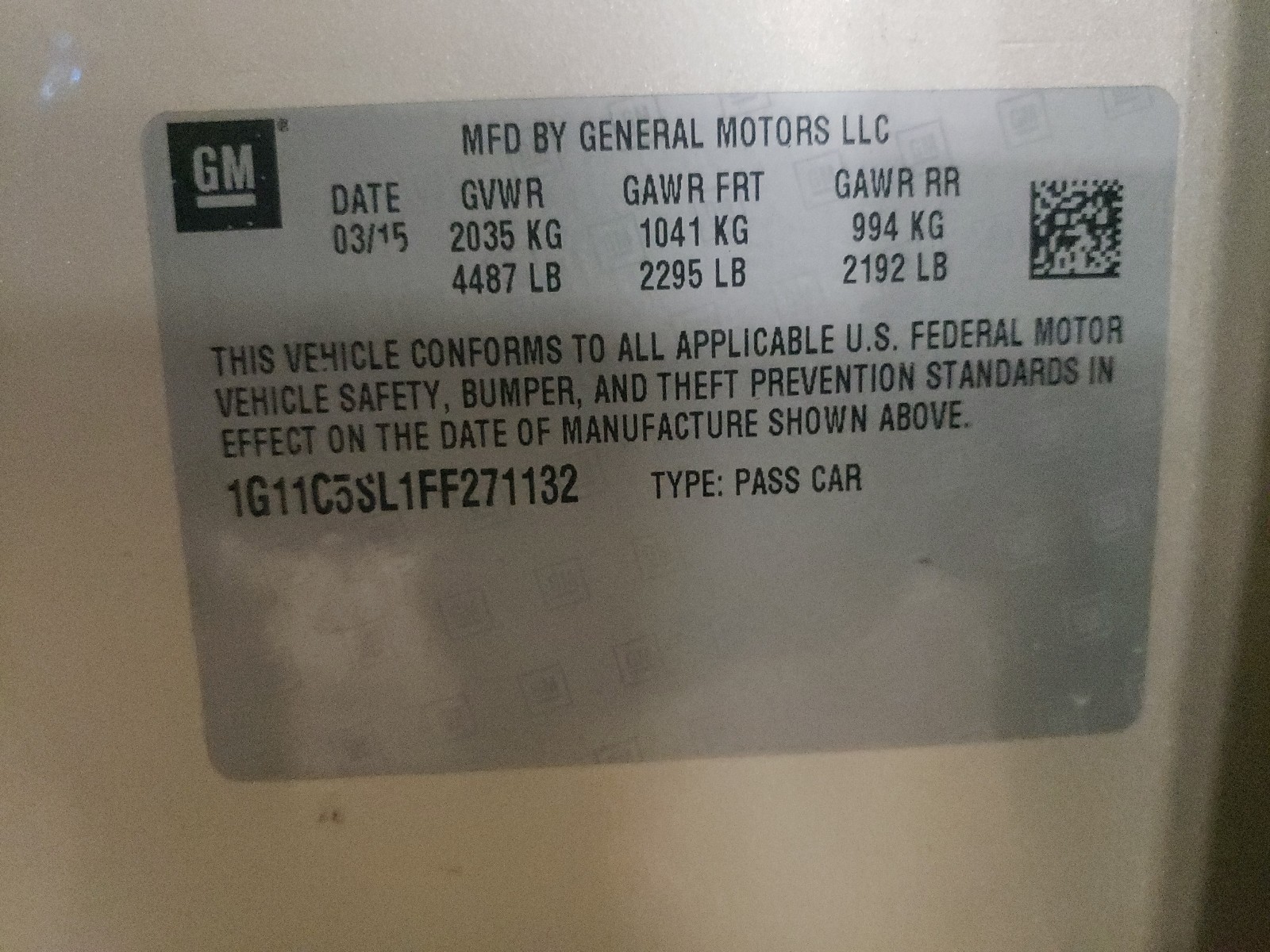 Photo 10 from auction – 2015 CHEVROLET MALIBU 1LT with VIN 1G11C5SL1FF271132