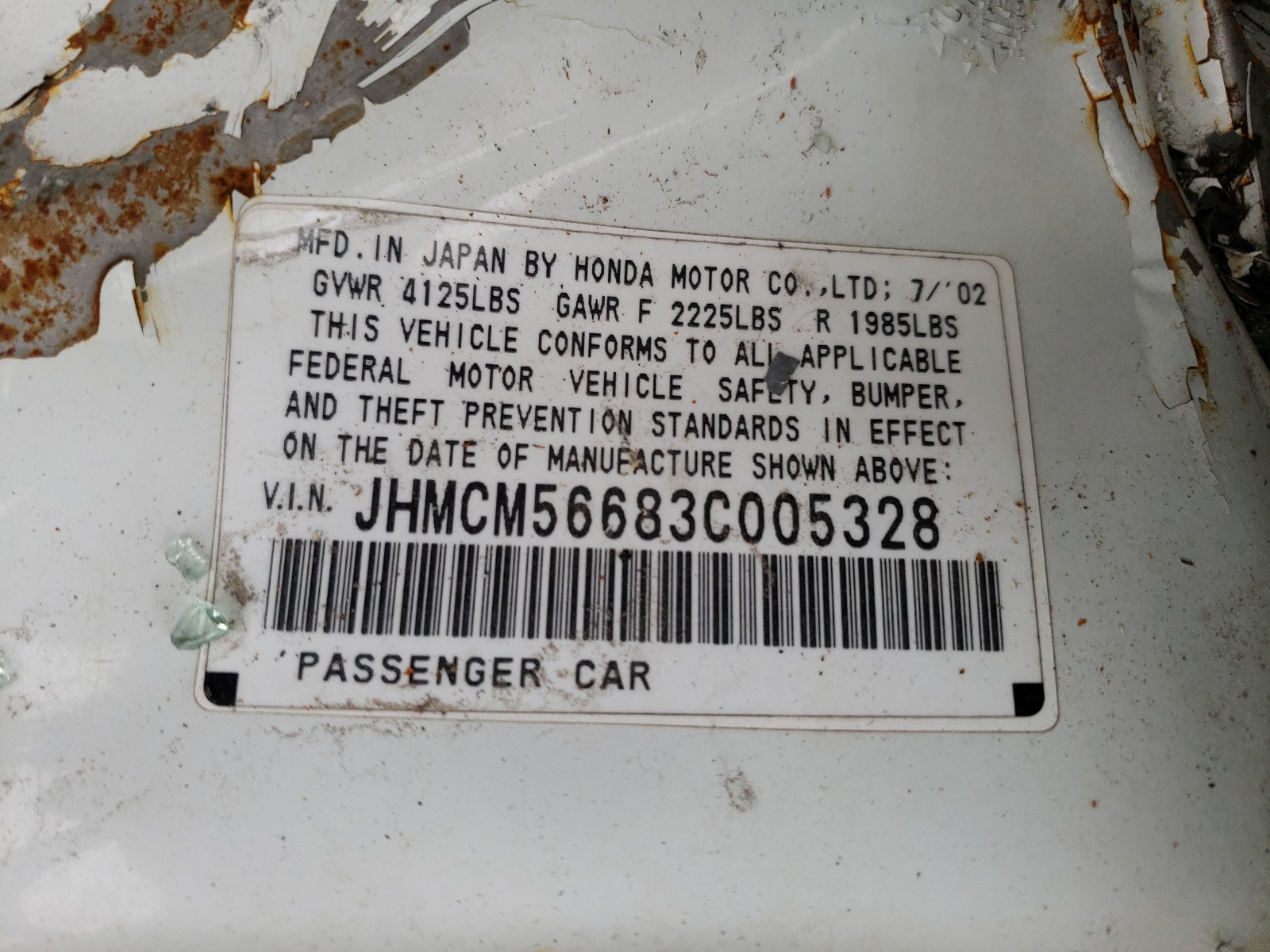 Photo 10 from auction – 2003 HONDA ACCORD EX with VIN JHMCM56683C005328