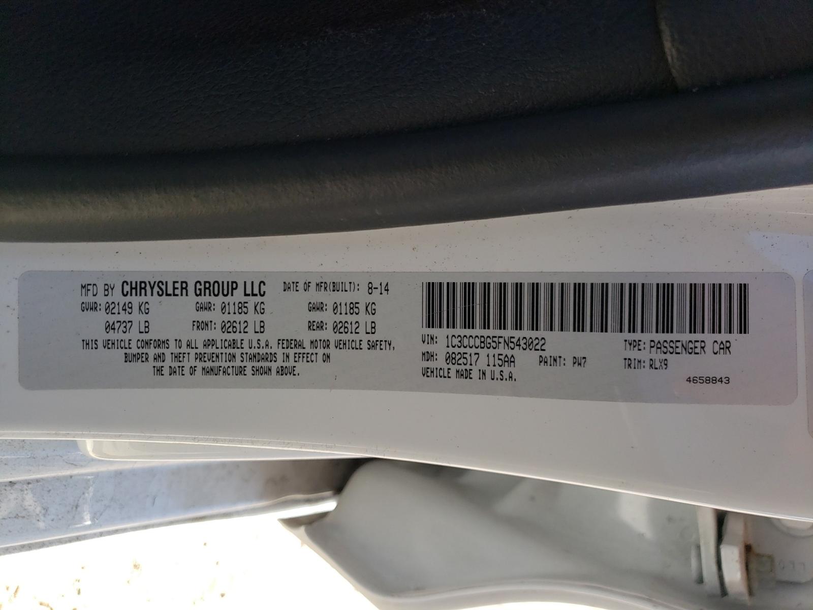 Photo 10 from auction – 2015 CHRYSLER 200 S with VIN 1C3CCCBG5FN543022