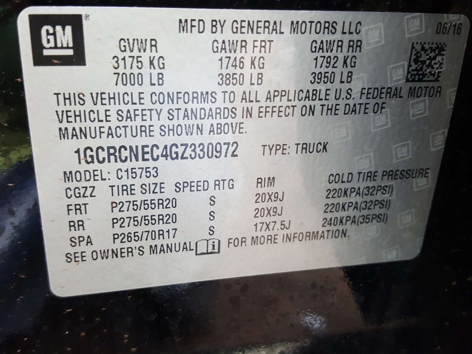 Photo 10 from auction – 2016 CHEVROLET SILVERADO with VIN 1GCRCNEC4GZ330972