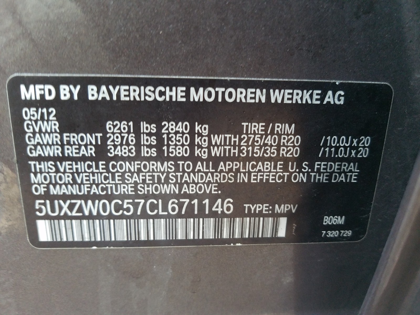 Photo 10 from auction – 2012 BMW X5 XDRIVE3 with VIN 5UXZW0C57CL671146