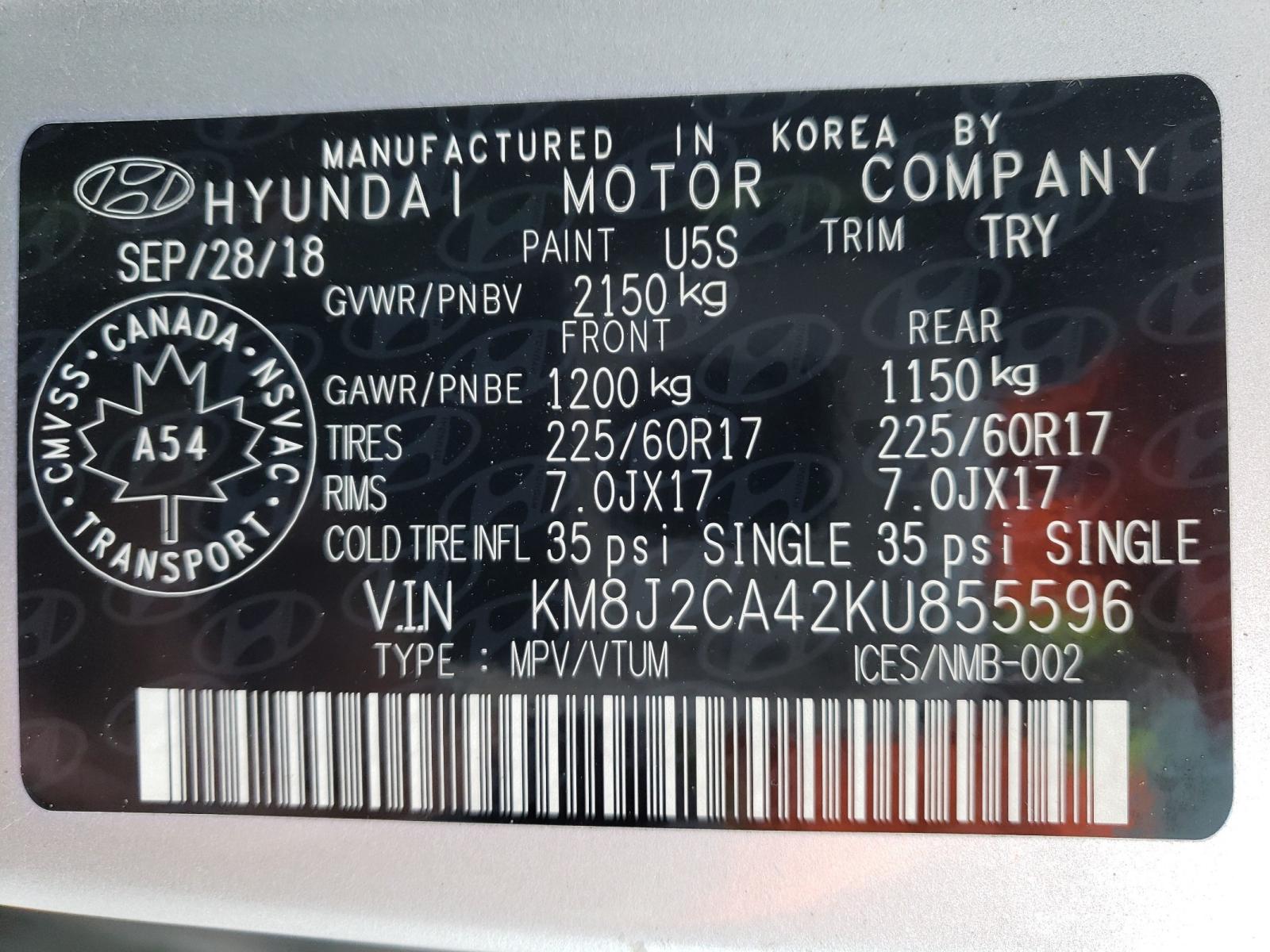 Photo 10 from auction – 2019 HYUNDAI TUCSON SE with VIN KM8J2CA42KU855596