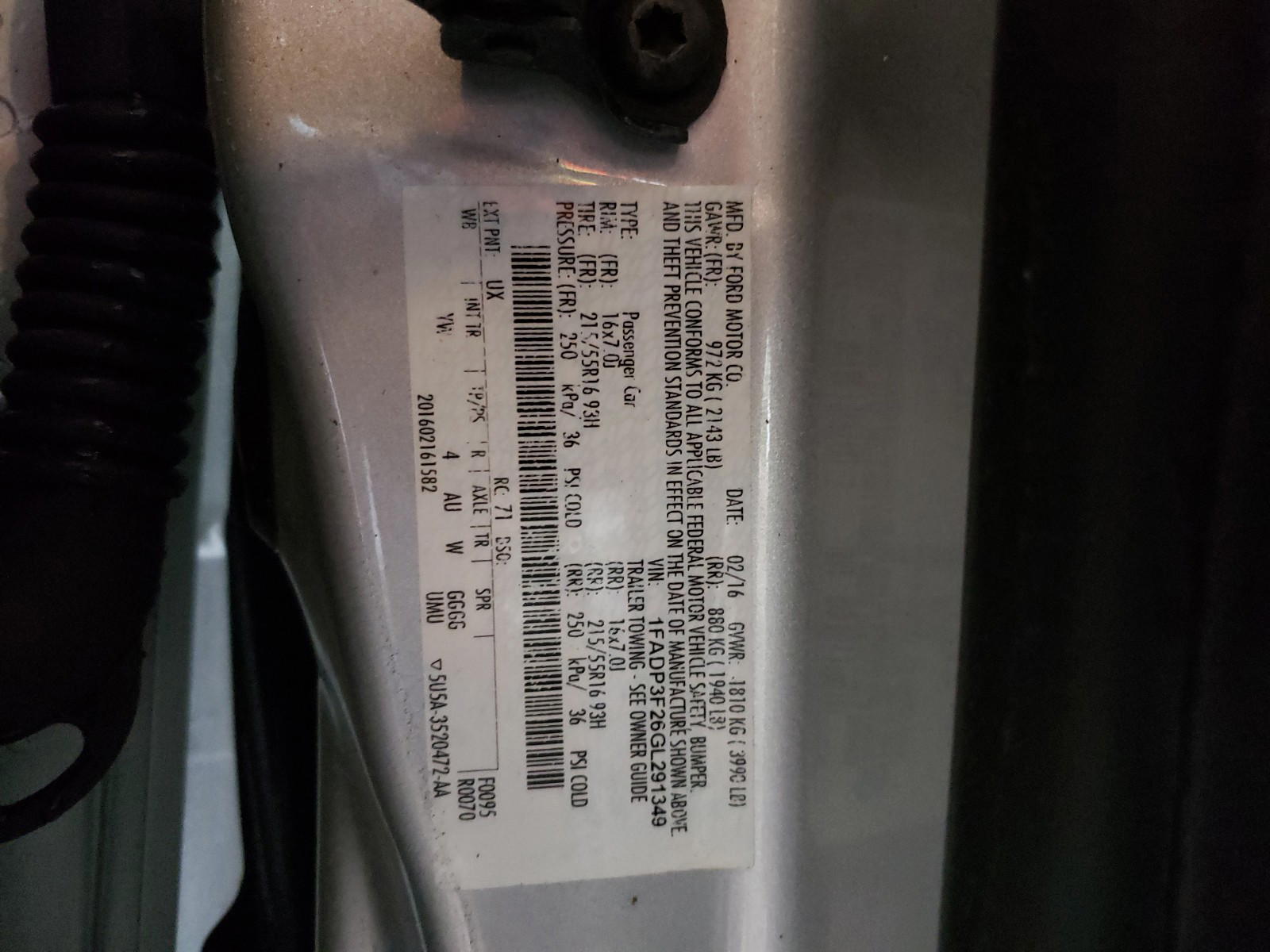 Photo 10 from auction – 2016 FORD FOCUS SE with VIN 1FADP3F26GL291349