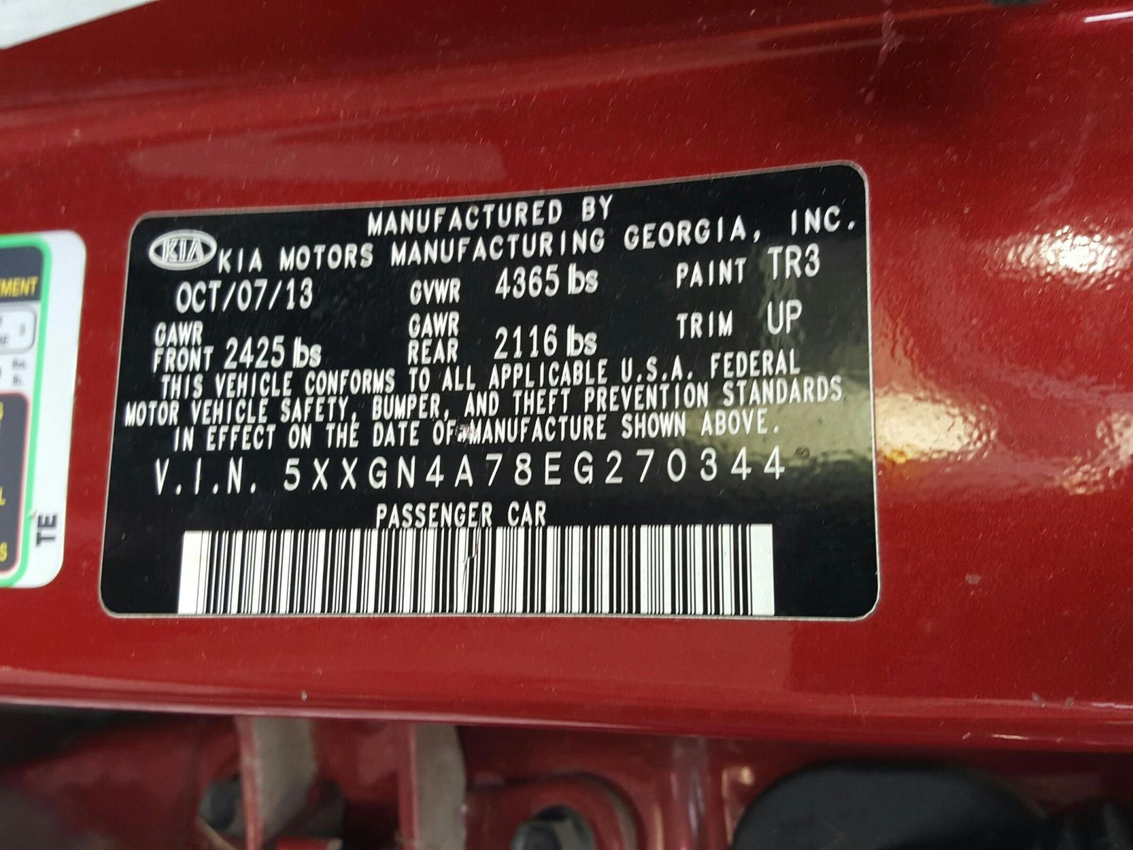 Photo 10 from auction – 2014 KIA OPTIMA EX with VIN 5XXGN4A78EG270344