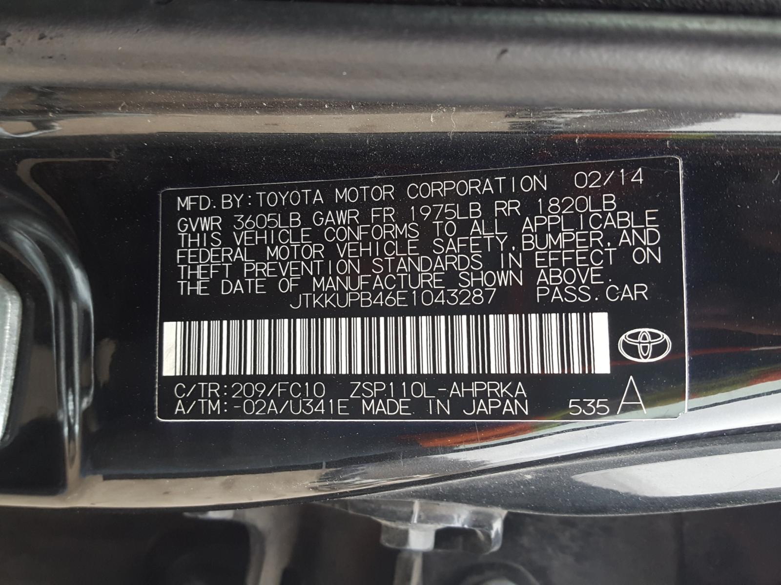 Photo 10 from auction – 2014 SCION XD with VIN JTKKUPB46E1043287
