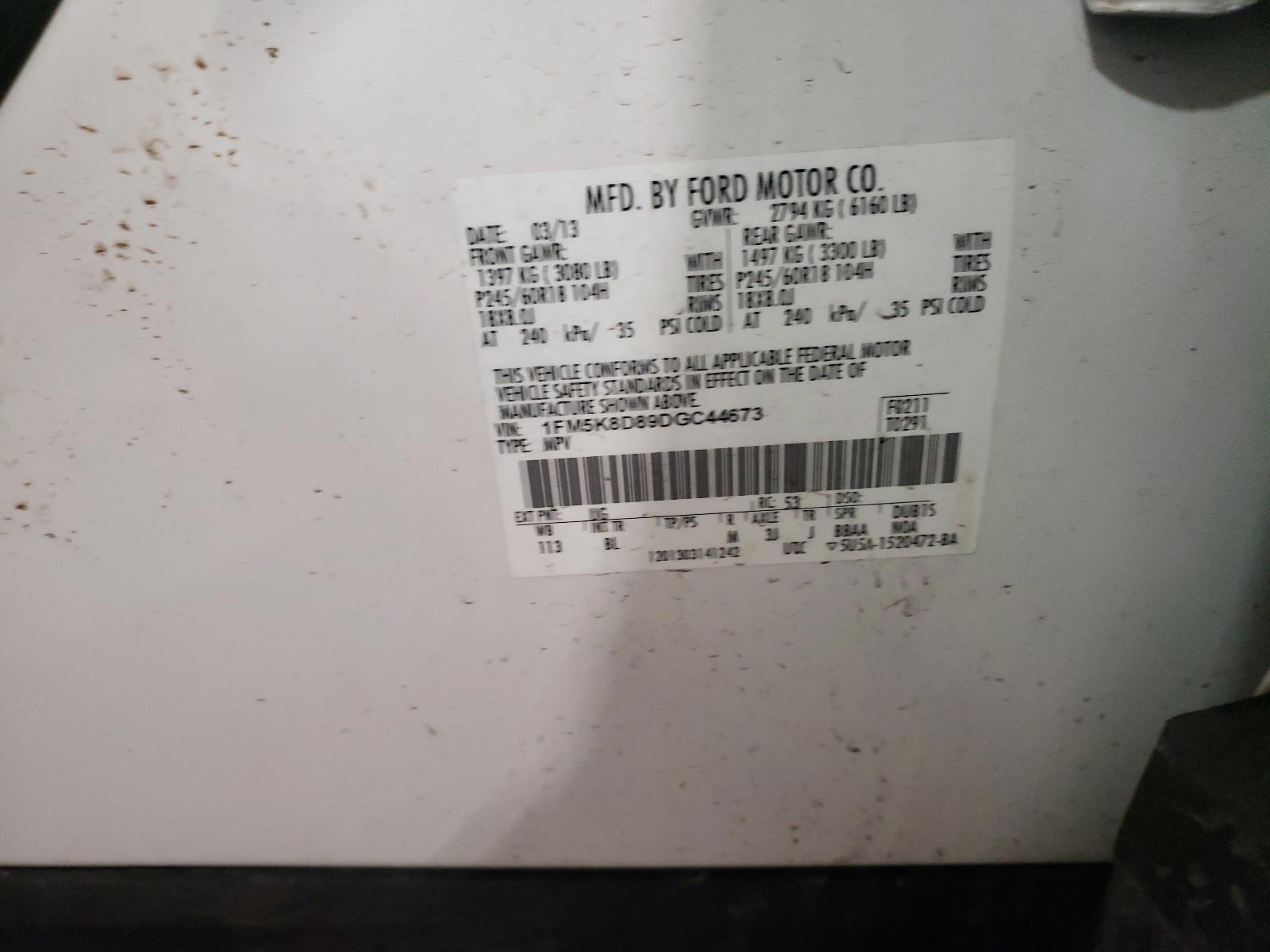 Photo 10 from auction – 2013 FORD EXPLORER X with VIN 1FM5K8D89DGC44673