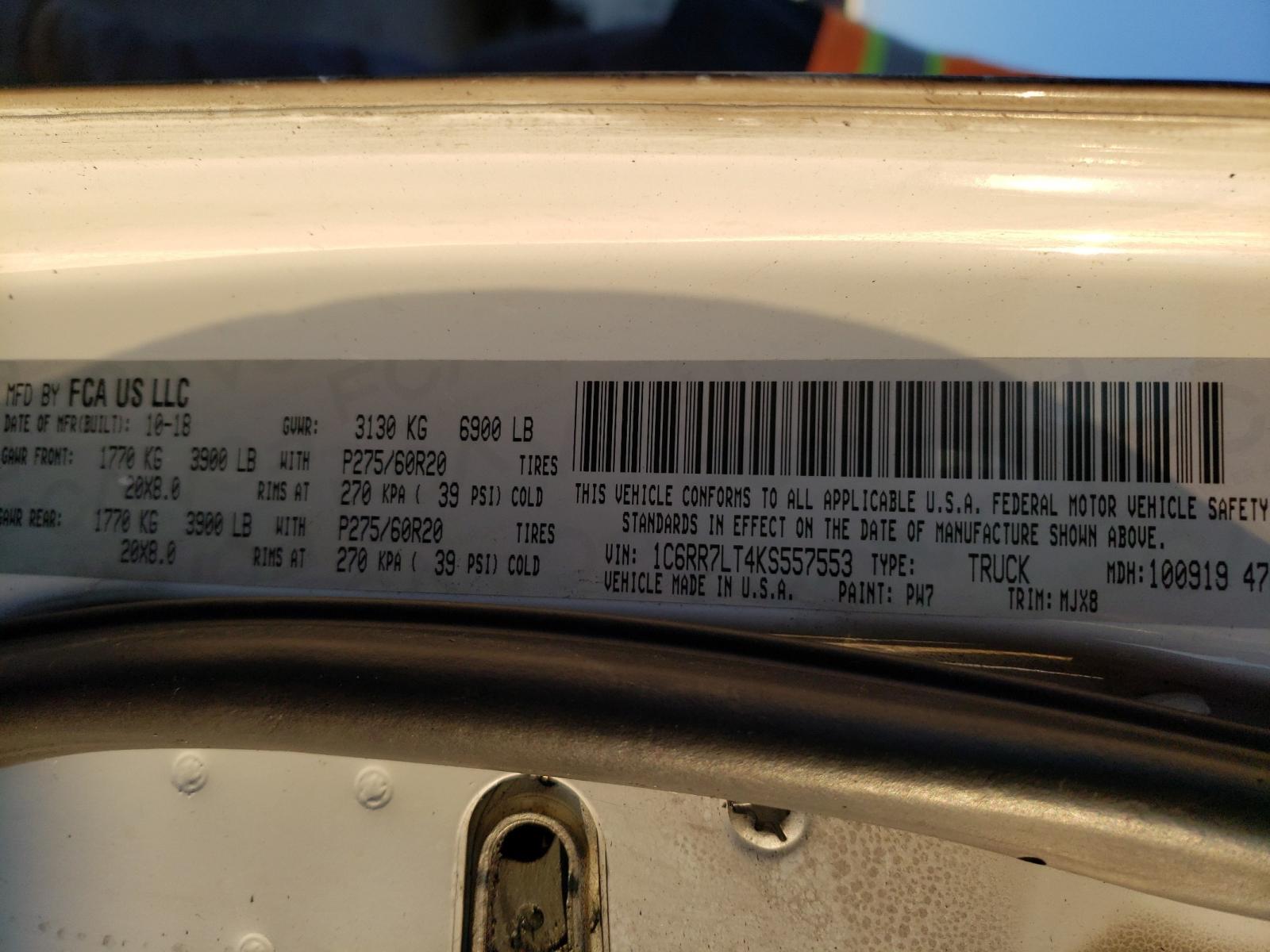 Photo 10 from auction – 2019 RAM 1500 CLASS with VIN 1C6RR7LT4KS557553