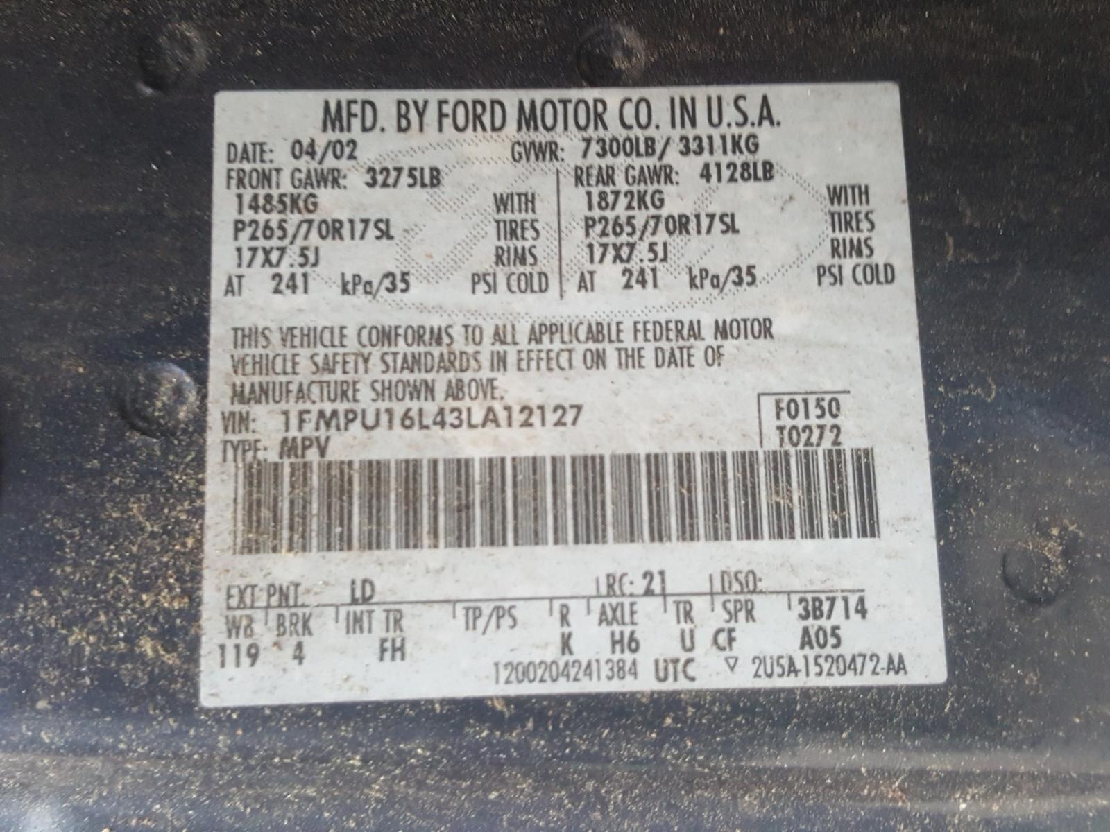Photo 10 from auction – 2003 FORD EXPEDITION with VIN 1FMPU16L43LA12127