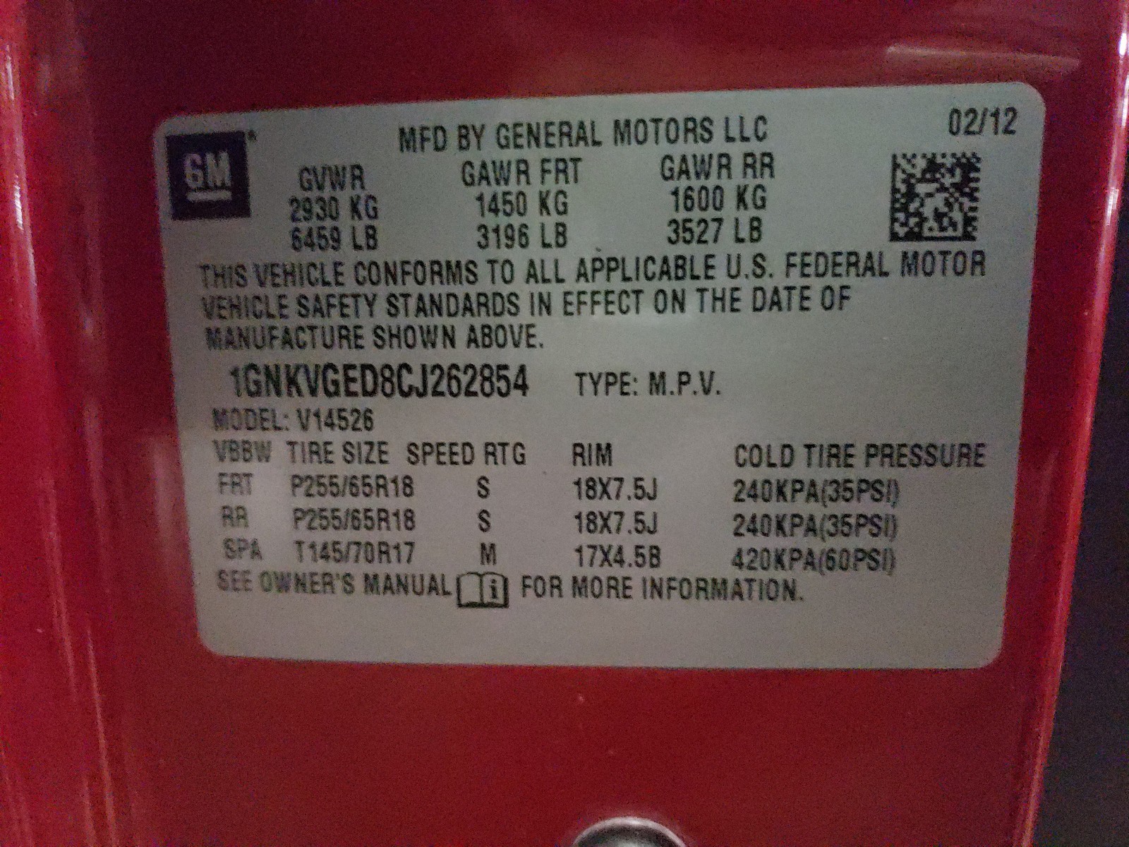 Photo 10 from auction – 2012 CHEVROLET TRAVERSE L with VIN 1GNKVGED8CJ262854