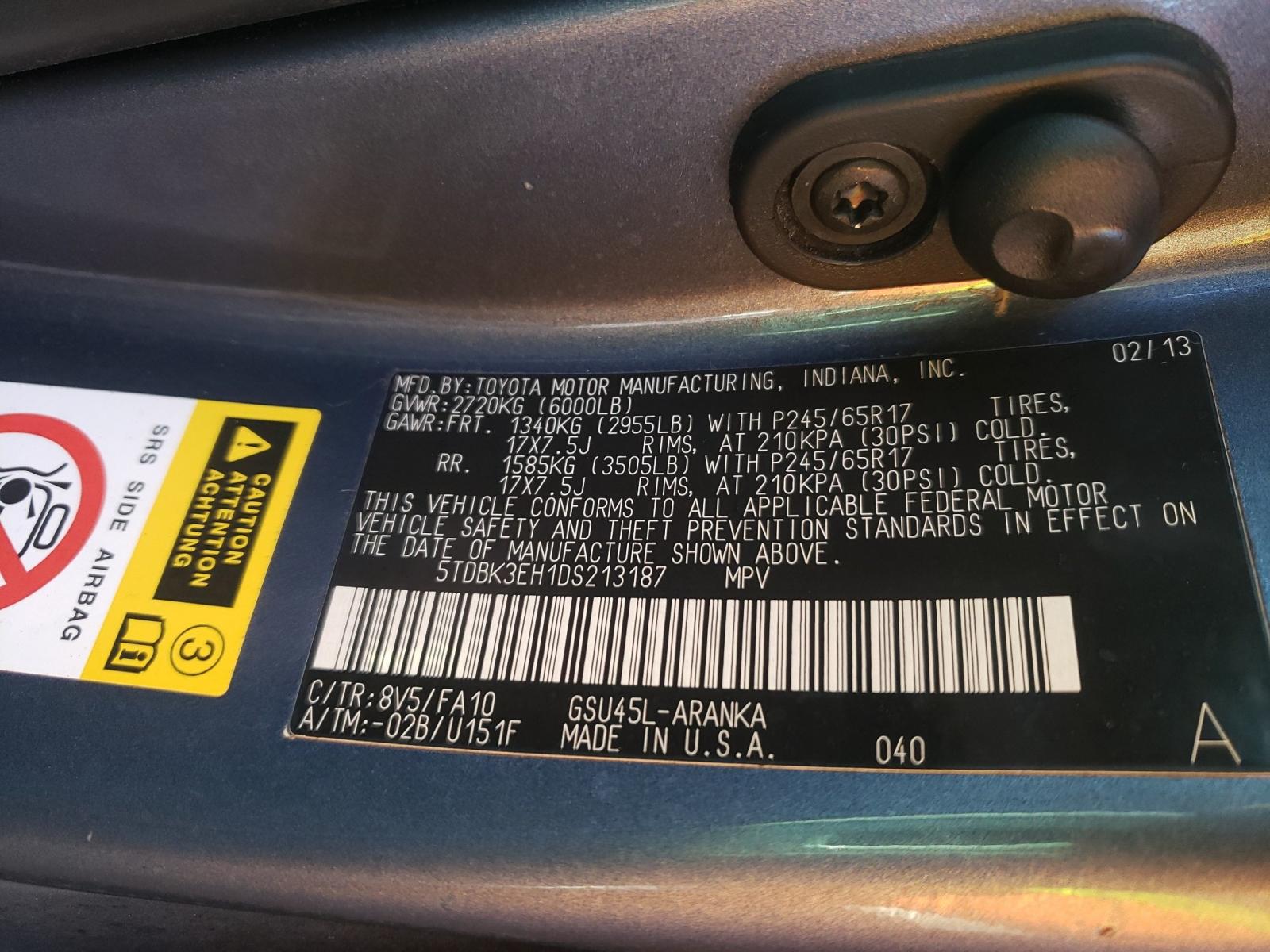Photo 10 from auction – 2013 TOYOTA HIGHLANDER with VIN 5TDBK3EH1DS213187