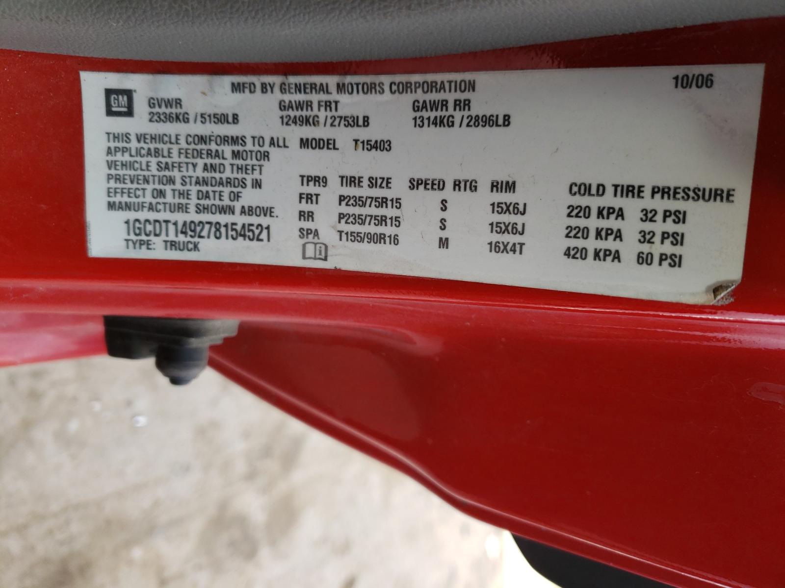 Photo 10 from auction – 2007 CHEVROLET COLORADO with VIN 1GCDT149278154521