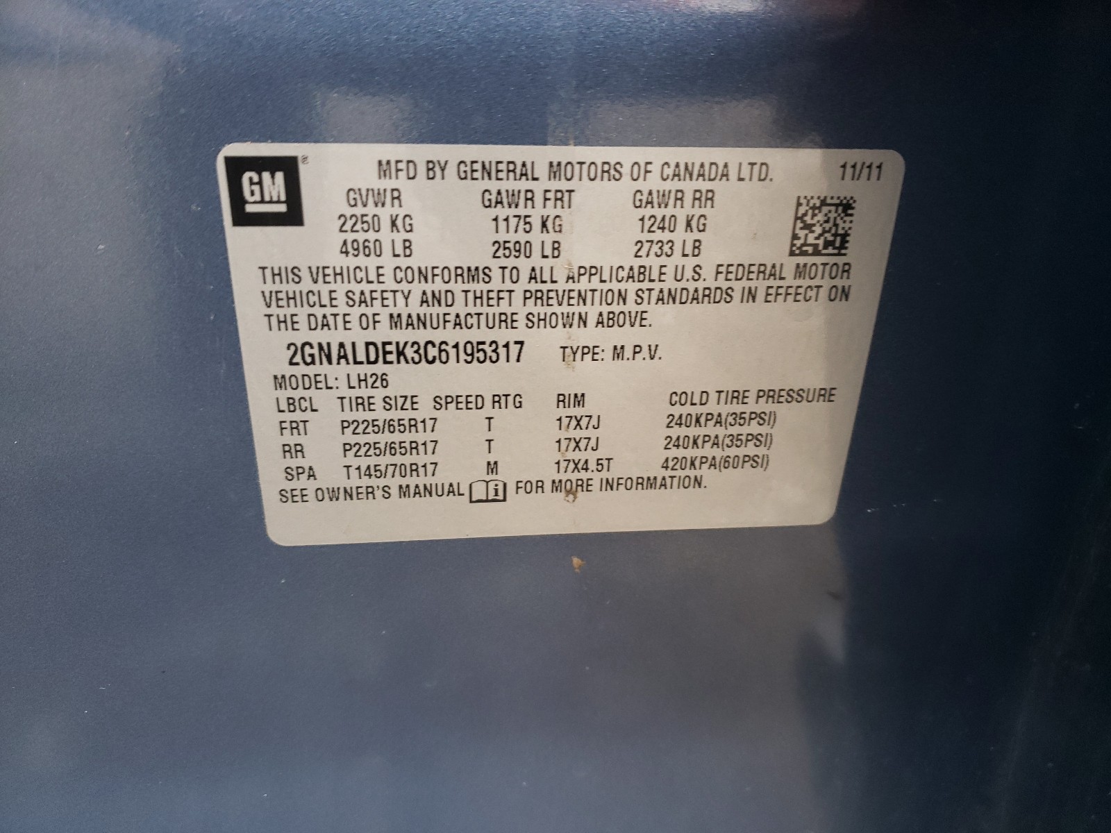 Photo 10 from auction – 2012 CHEVROLET EQUINOX LT with VIN 2GNALDEK3C6195317
