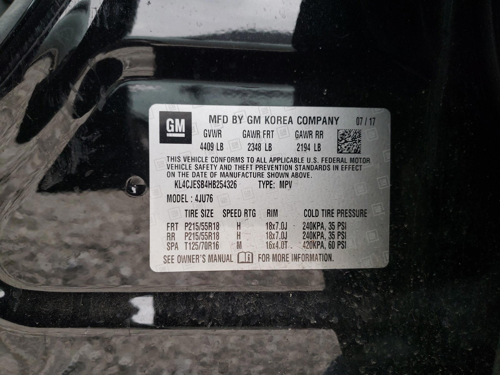 Photo 10 from auction – 2017 BUICK ENCORE PRE with VIN KL4CJESB4HB254326