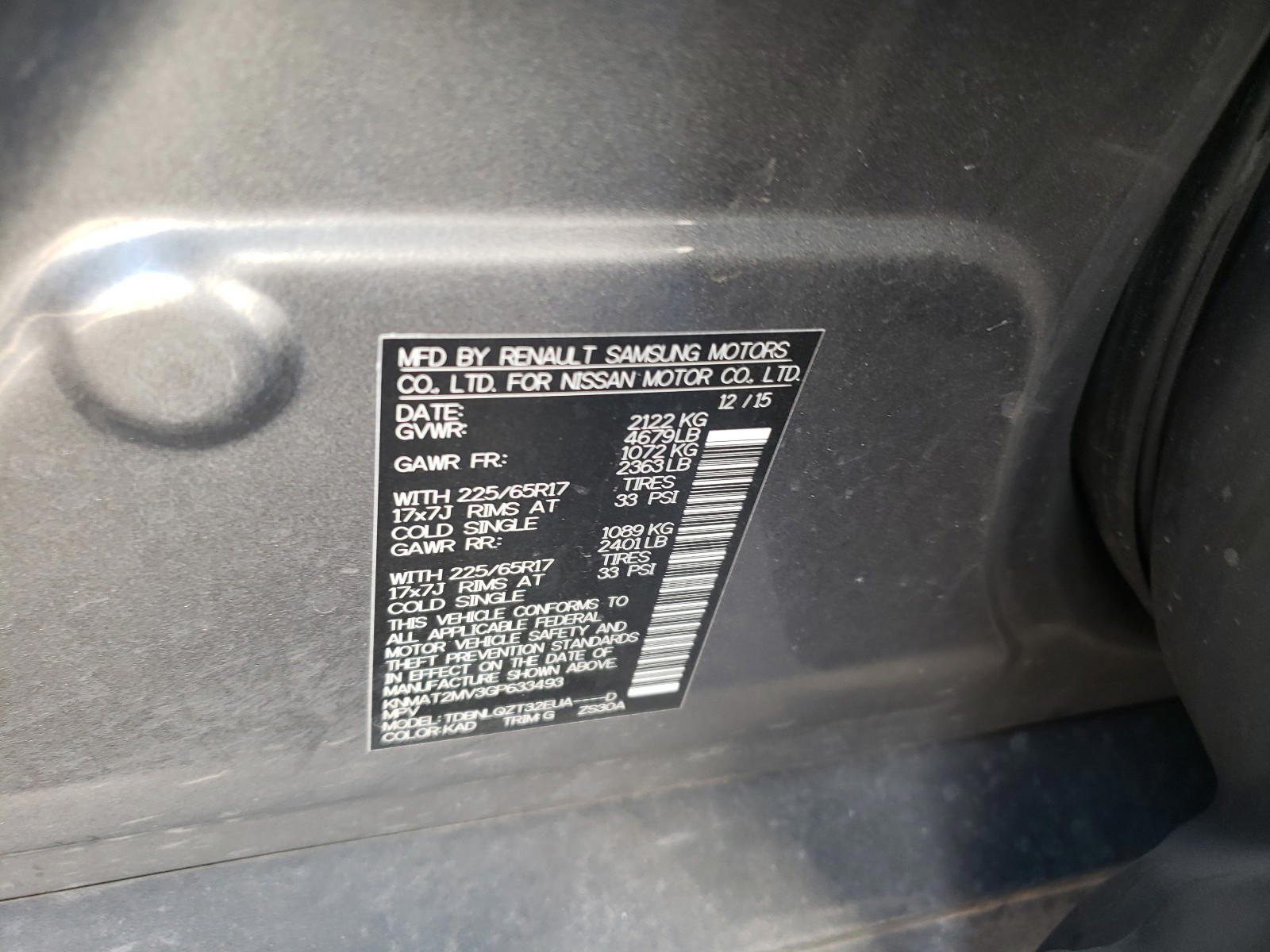 Photo 10 from auction – 2016 NISSAN ROGUE S with VIN KNMAT2MV3GP633493