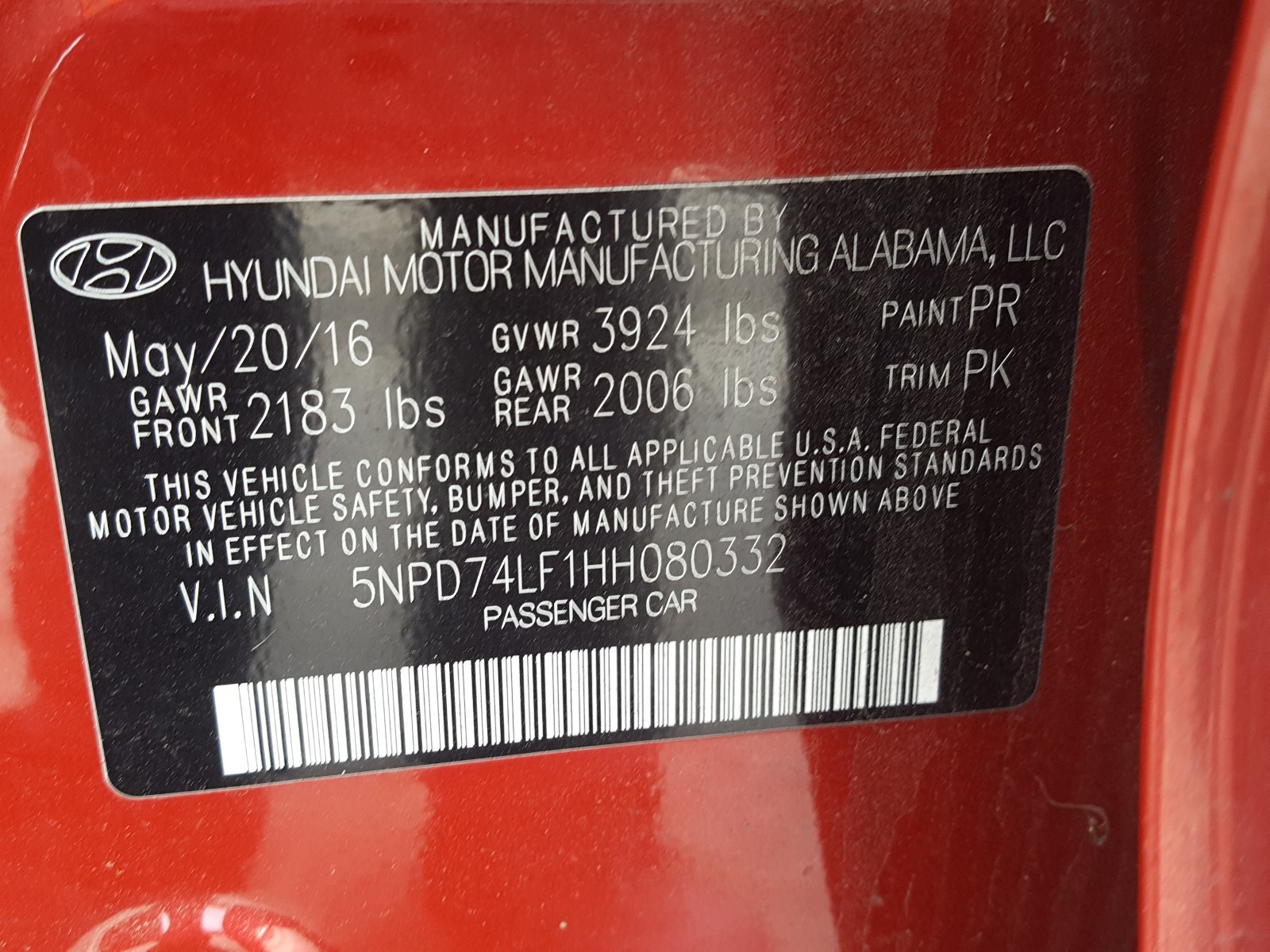 Photo 10 from auction – 2017 HYUNDAI ELANTRA SE with VIN 5NPD74LF1HH080332