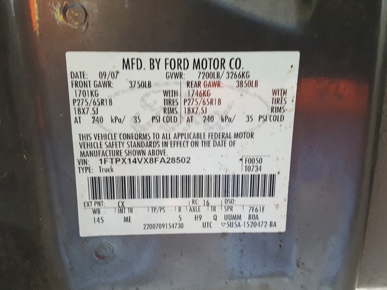 Фото 10 с аукциона – 2008 FORD F150 с VIN 1FTPX14VX8FA28502