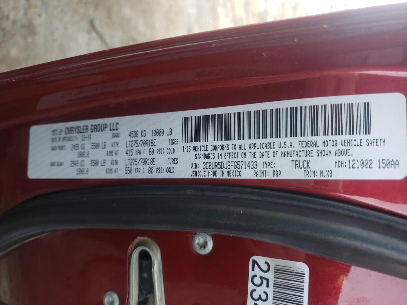 Photo 10 from auction – 2015 RAM 2500 SLT with VIN 3C6UR5DJ8FG571433