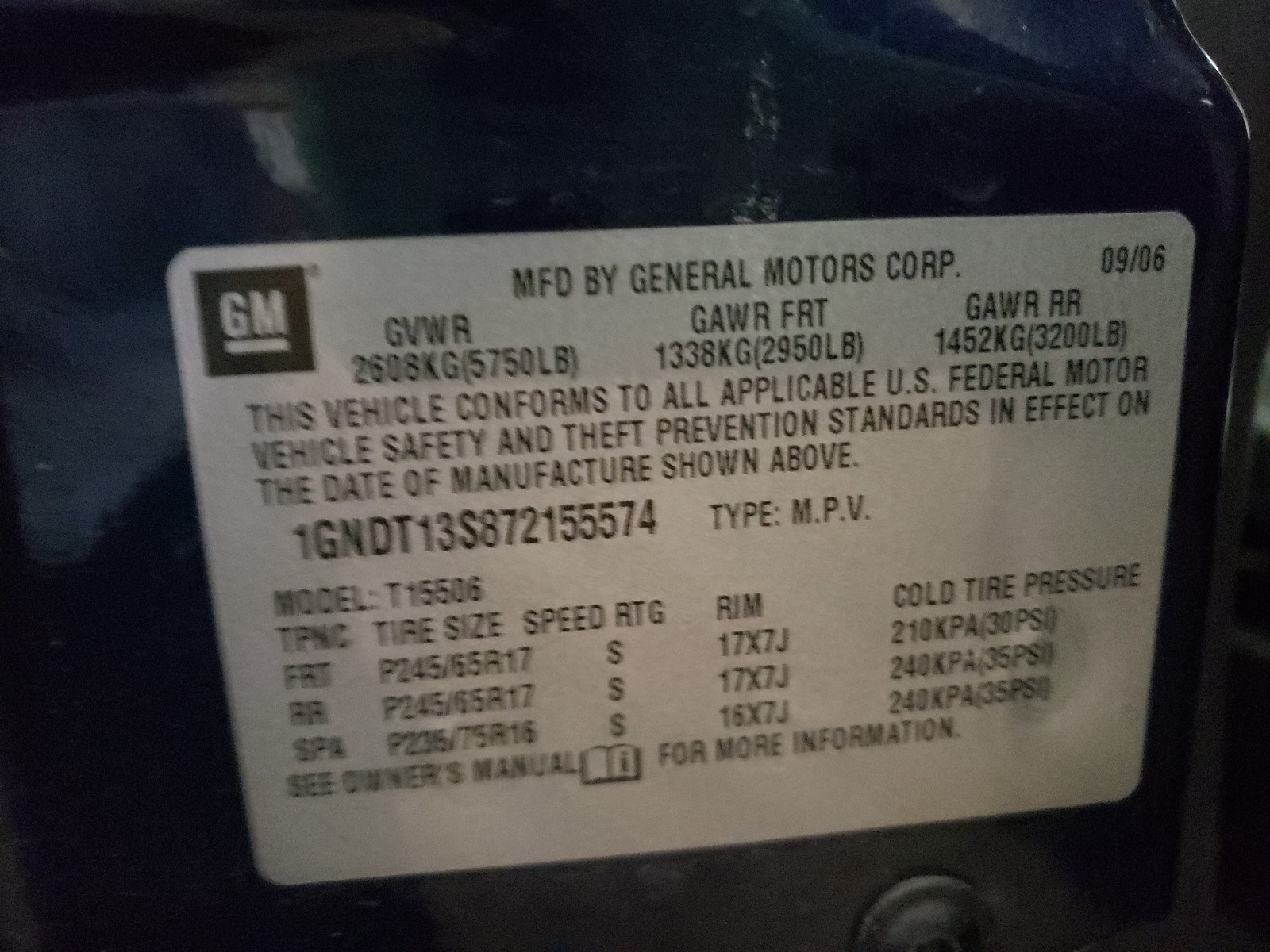 Photo 10 from auction – 2007 CHEVROLET TRAILBLAZE with VIN 1GNDT13S872155574