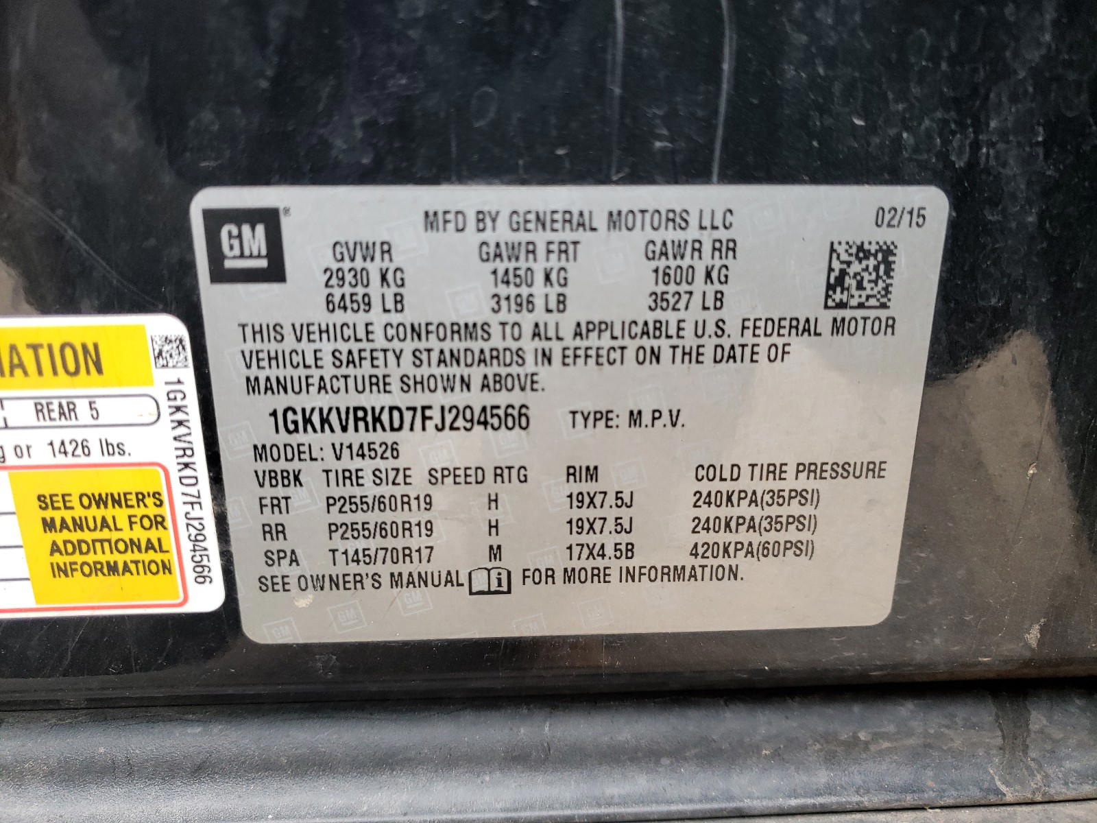 Photo 10 from auction – 2015 GMC ACADIA SLT with VIN 1GKKVRKD7FJ294566