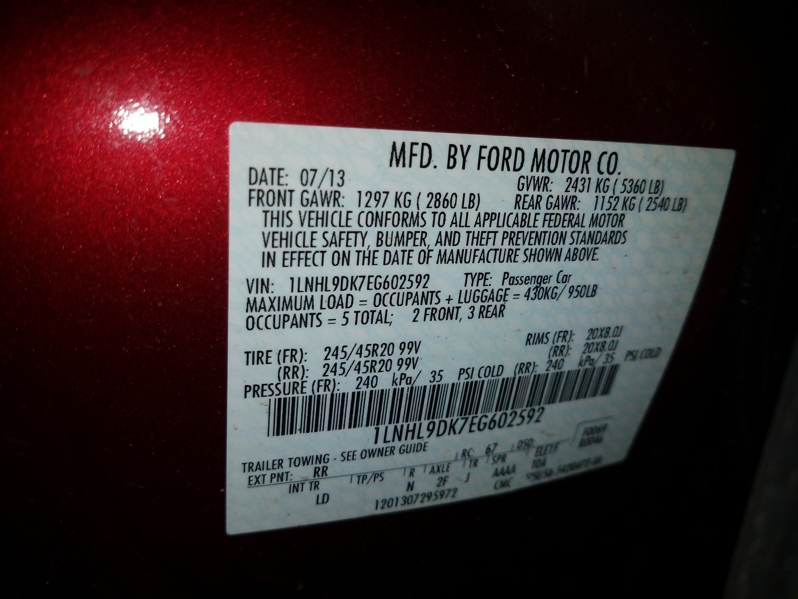 Photo 10 from auction – 2014 LINCOLN MKS with VIN 1LNHL9DK7EG602592