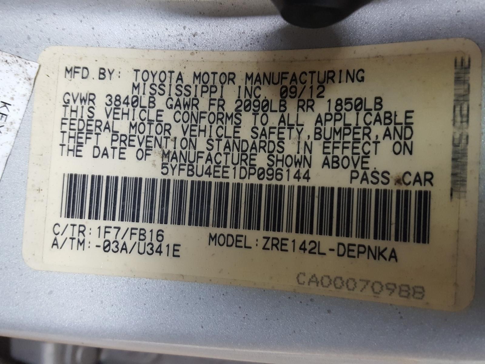 Photo 10 from auction – 2013 TOYOTA COROLLA BA with VIN 5YFBU4EE1DP096144