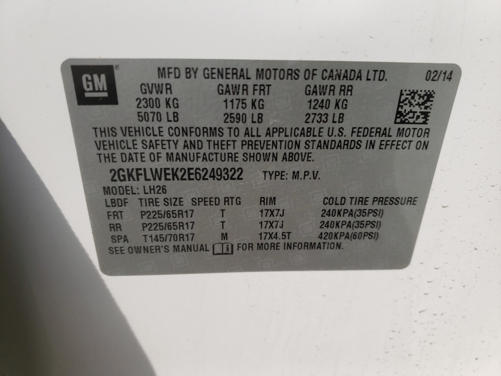 Zdjęcie 10 z aukcji – 2014 GMC TERRAIN SL z VIN 2GKFLWEK2E6249322