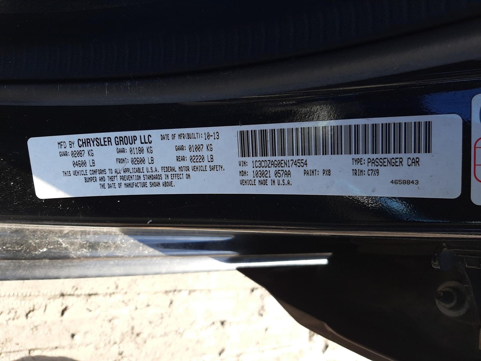 Photo 10 from auction – 2014 DODGE AVENGER SE with VIN 1C3CDZAG0EN174554