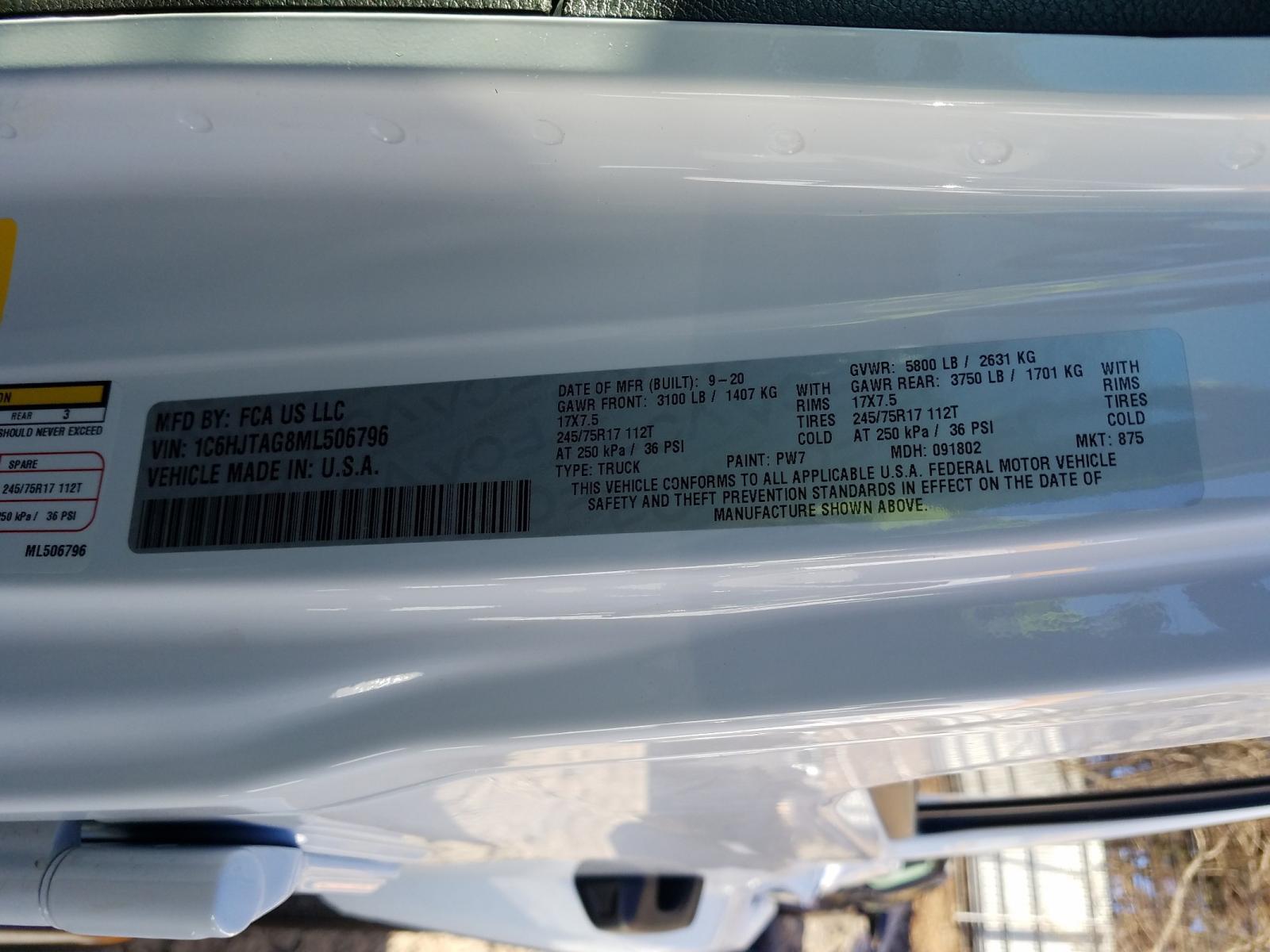 Photo 10 from auction – 2021 JEEP GLADIATOR with VIN 1C6HJTAG8ML506796