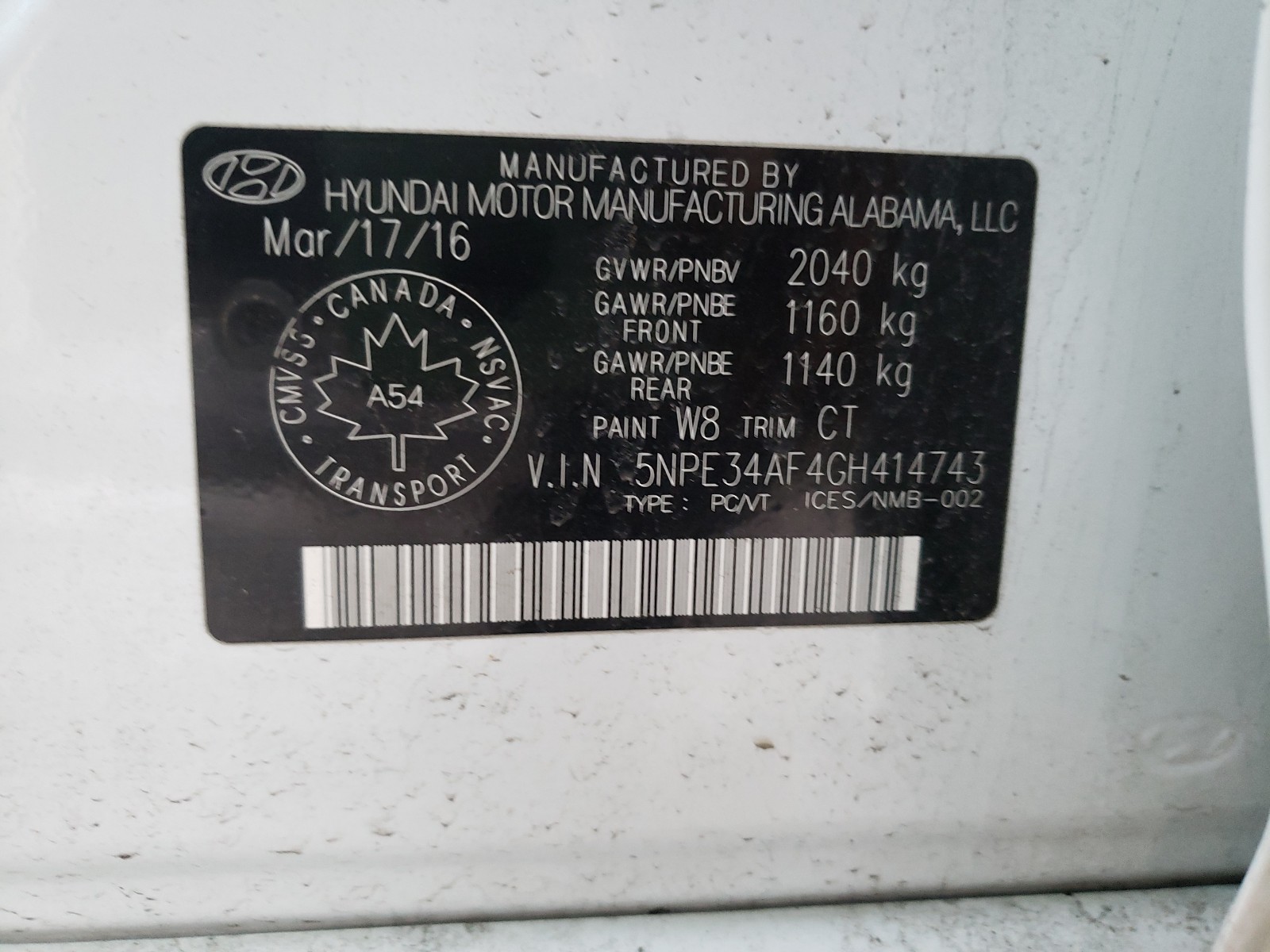 Photo 10 from auction – 2016 HYUNDAI SONATA SPO with VIN 5NPE34AF4GH414743